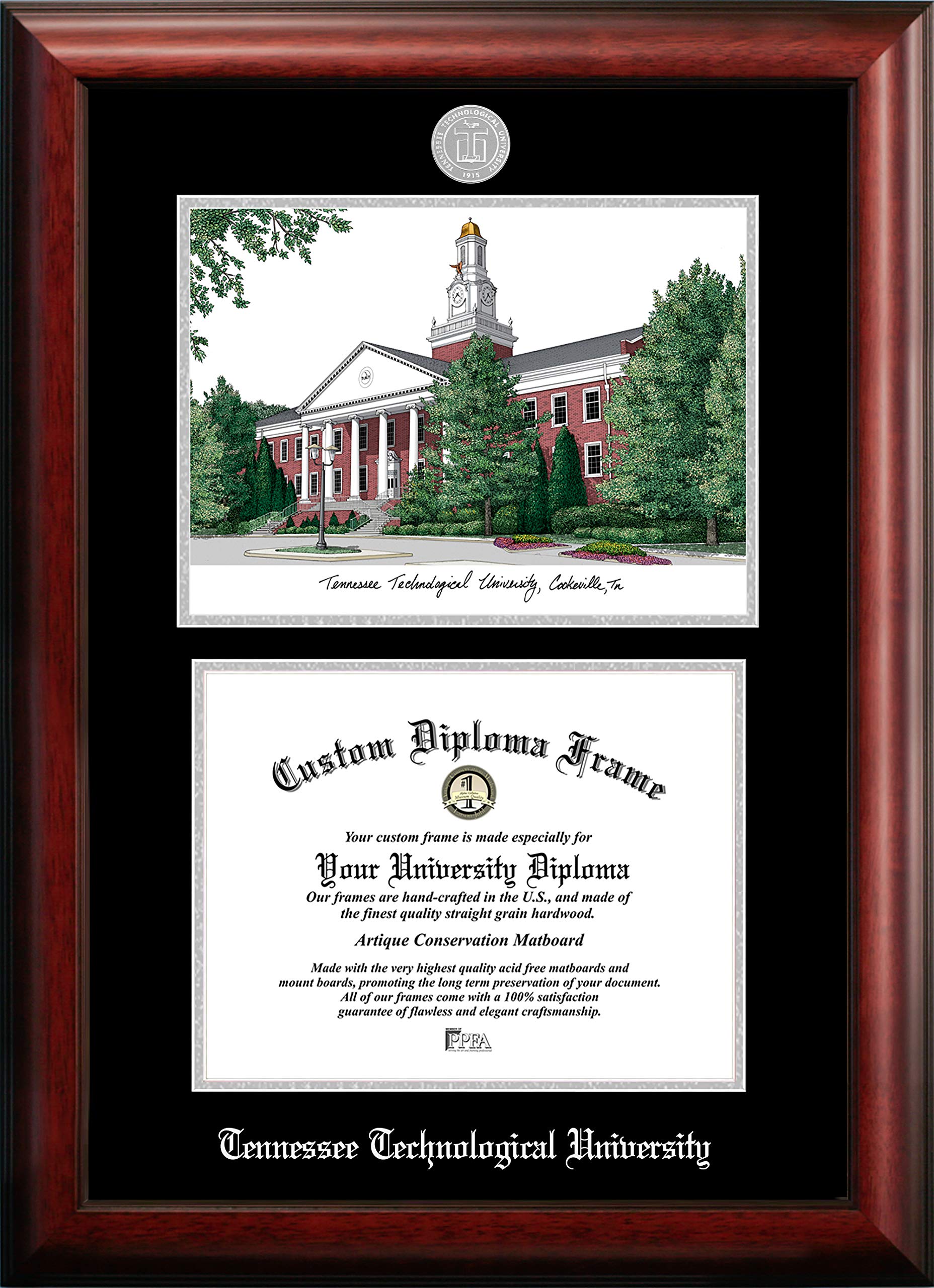 Campus Images NCAA Tennessee Tech Golden Eagles Unisex Silver Medallion FrameTennessee Tech University 11w x 8.5h Silver Embossed Diploma Frame Lithograph, Brown, One Size