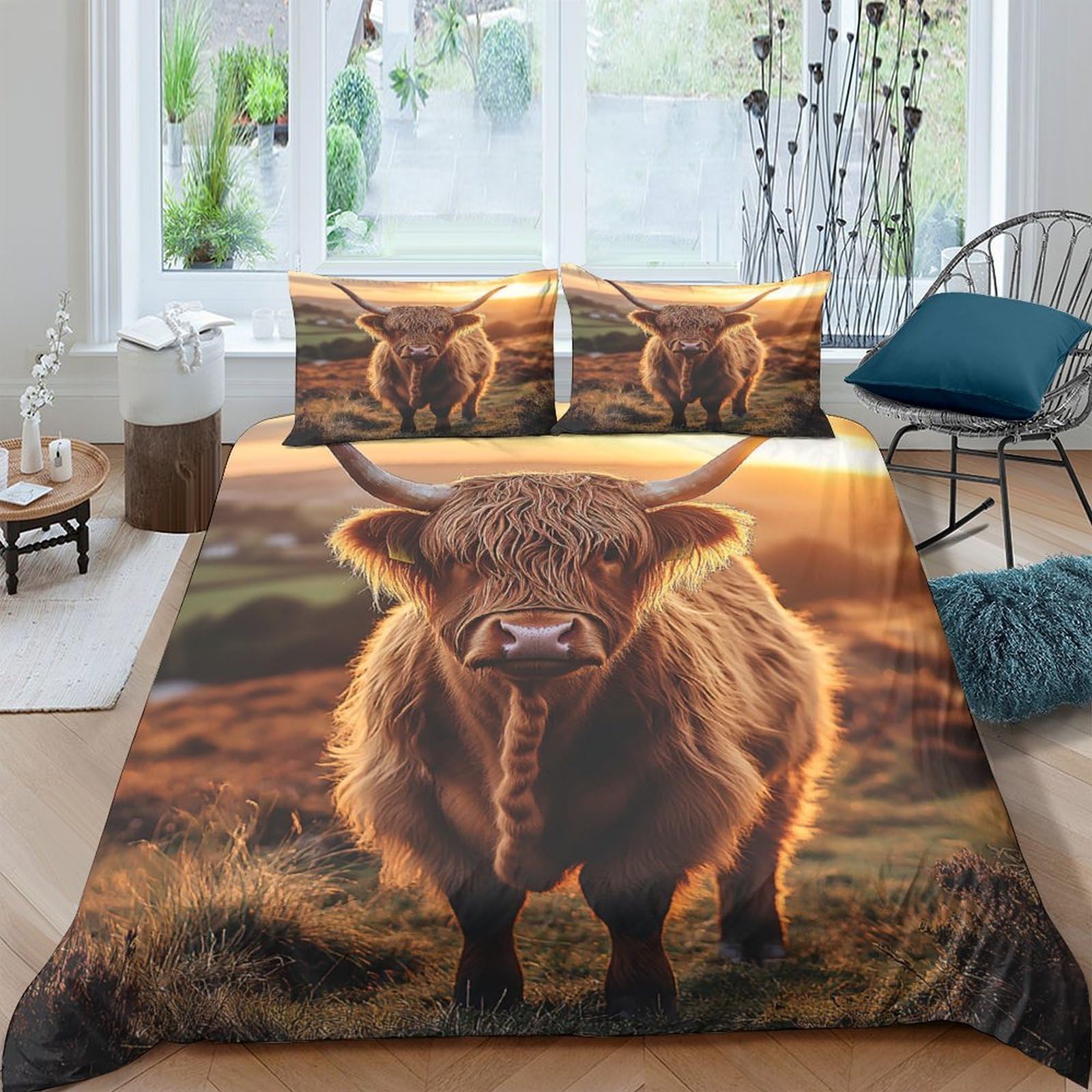 Ctjqhvkz Style-6 3D Printed Highland Cattle Fitted Sheet Microfiber Soft Rust Brown Scottish Cow Mattress Cover For Bedroom Guest Room Decor Single（135X200cm）