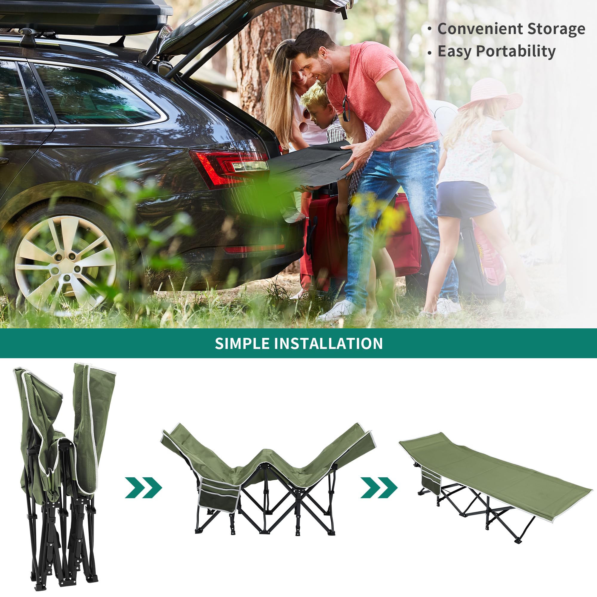 YITAHOME Feldbett Klappbar für Erwachsene, Campingbett 260 kg Traglast, mit Tragetasche, Grün