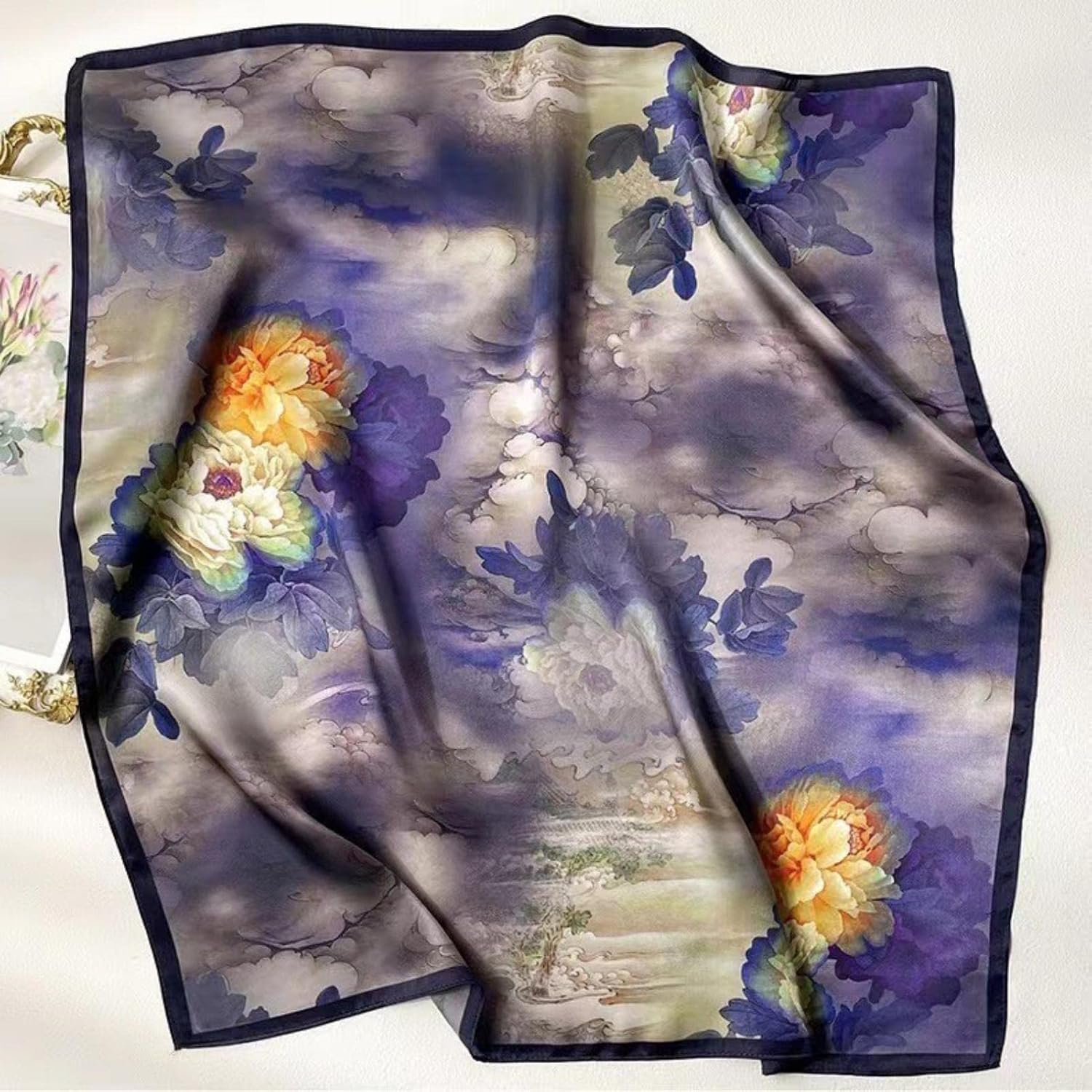 PoeticEHome 100% Pure Mulberry Silk Square Scarf 27"x27" Women Neckerchief Headscarf Gift Packed - Image 2