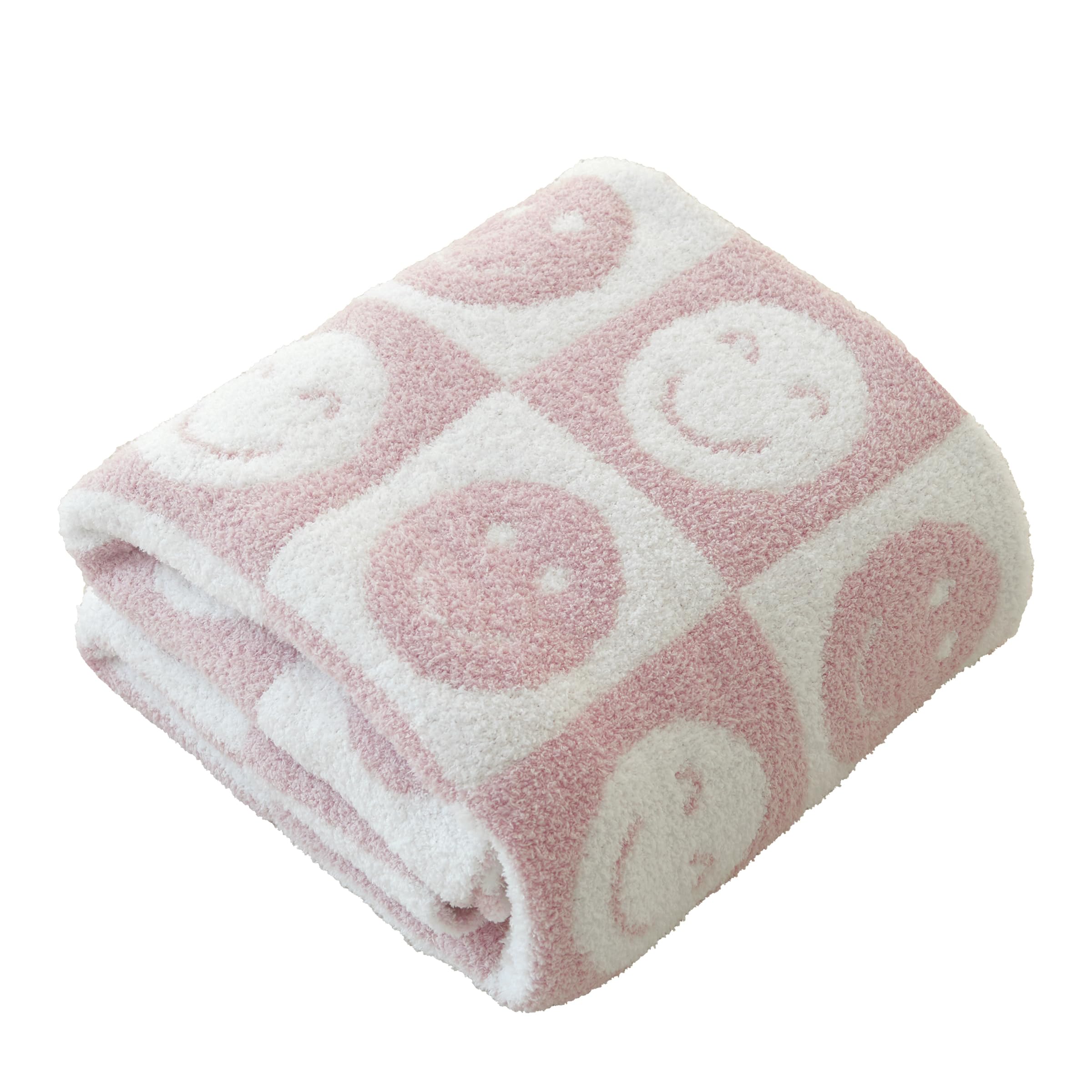 Ultra Soft Cozy Happy Smiling Face Checkered Knitted Baby Blanket - Fluffy Microfiber Checkerboard Lightweight Both Sides Blanket for Couch Sofa Bed (