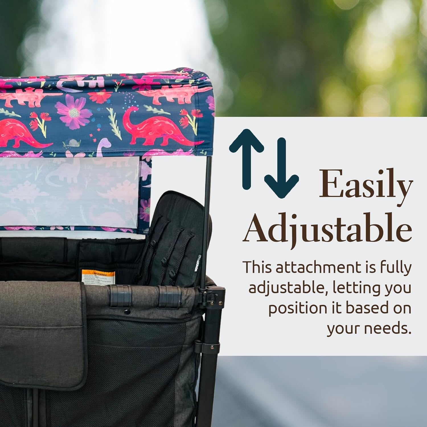 Wagon Stroller Canopy Accessories, Adjustable Stroller Cover with Sun Shield, Purple Dinosaur, 2 Seater, 51”x 38”x 0.5