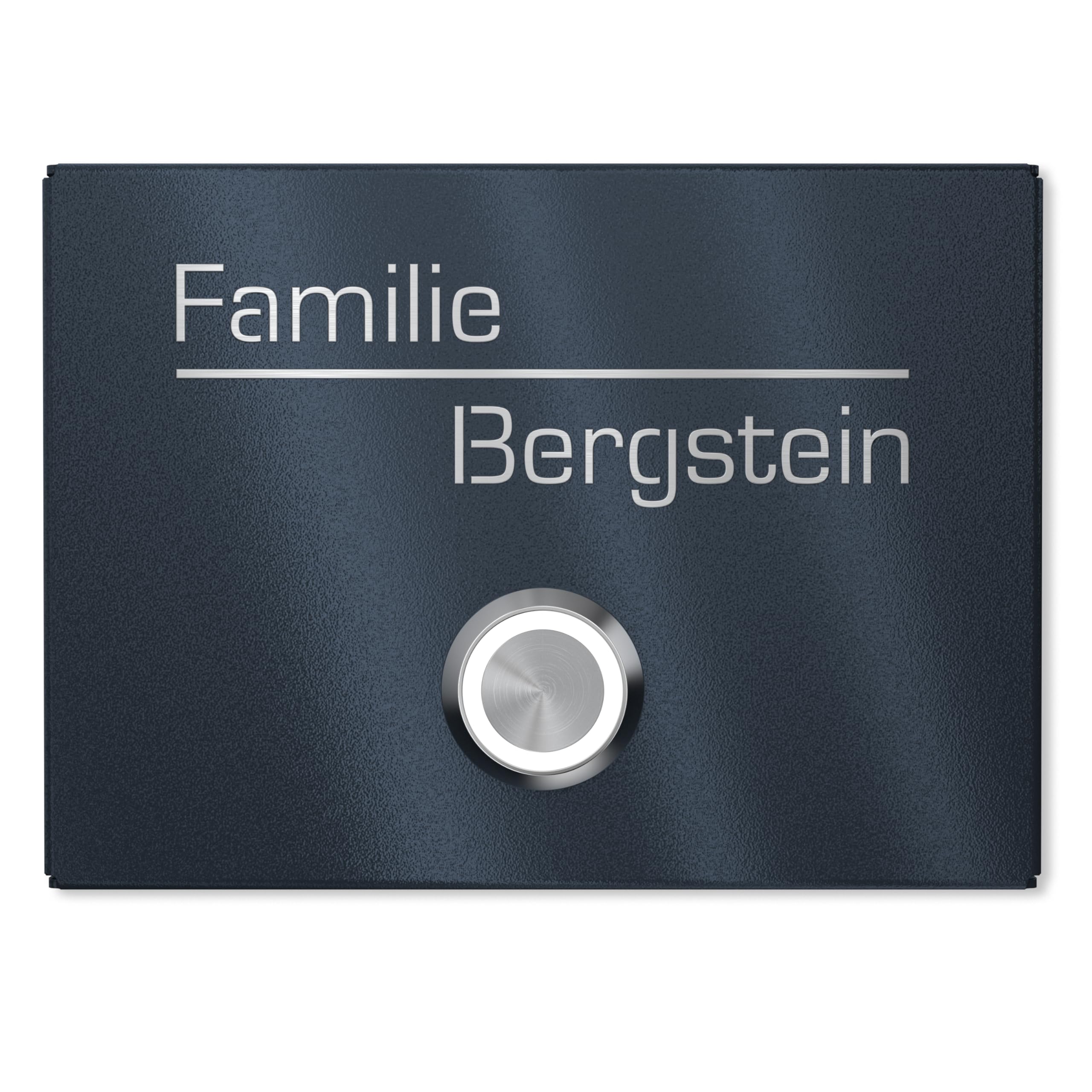 Aufputz Klingelschild aus V2A Edelstahl mit Gravur von Graviers Design – Pulverbeschichtet in RAL 7016 – LED Klingeltaster – Türklingel – Made in Germany