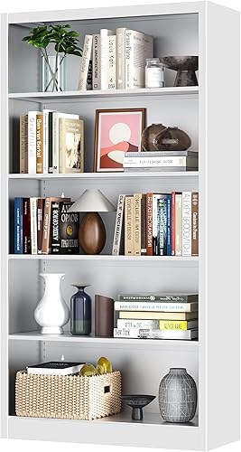 Estantería de metal de 66 pulgadas de alto, 5 estantes blancos con estantes ajustables, estantes grandes y estanterías, organizador de