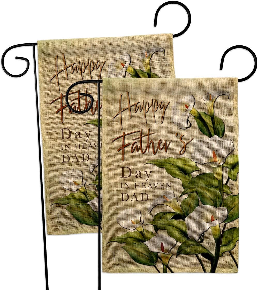 Breeze Decor Father's Day in Heaven Burlap Garden Flag-2pcs Pack Family Dad Daddy Papa Grandpa Best Parent Sibling Relatives Grandparent House Banner Small Yard Gift Double-Sided, Made in USA
