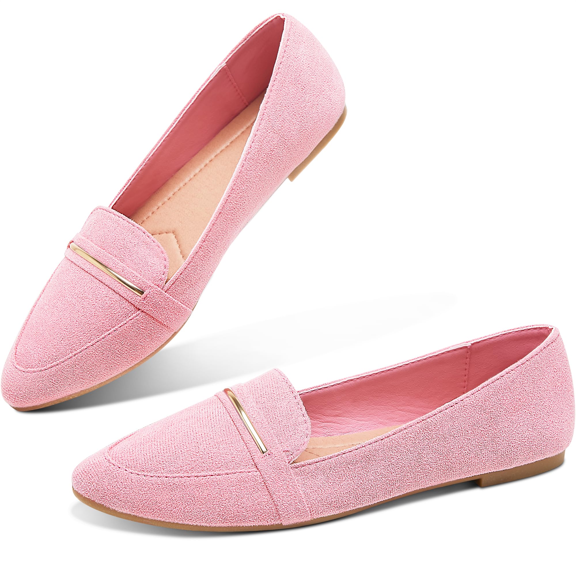 Obtaom Women's Pointy Toe Loafer Flat Comfortable Faux Suede Work Shoes,Cute Penny Loafer Slip On Ballet Flat