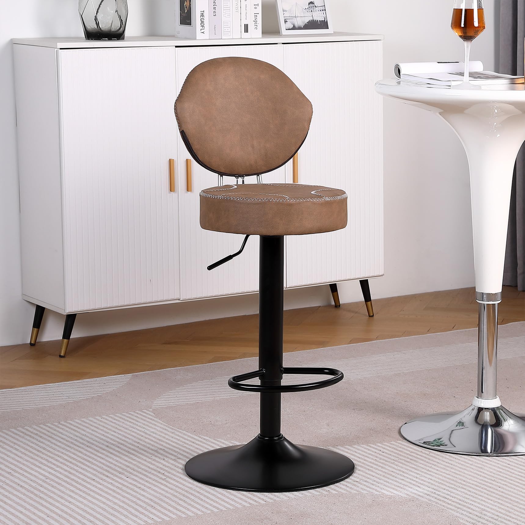 Youhauchair Bar Stools Set of 1, Height Adjustable Swivel Bar Stool, 360° Swivel Bar Stools with Backrest, Faux Leather Breakfast Bar Stools, Kitchen Stools, Brown — image 1