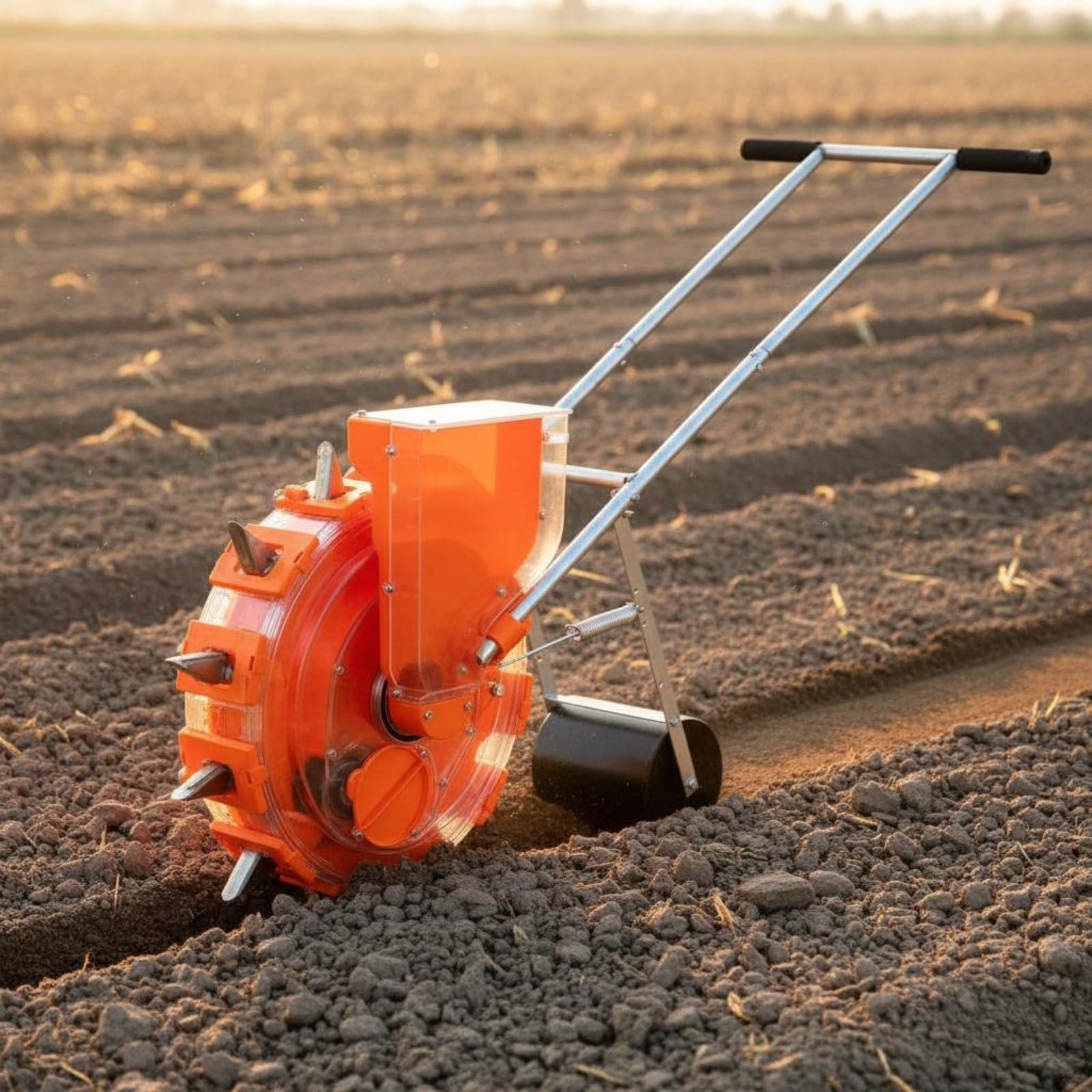 predolo Seminatrice a Spinta Multifunzionale Piantatrice Manuale a Ruote Beccuccio in Acciaio Inossidabile Attrezzatura Agricola per Agricoltori, Giardinieri, 9 Bocche, Spaziatura Regolabile