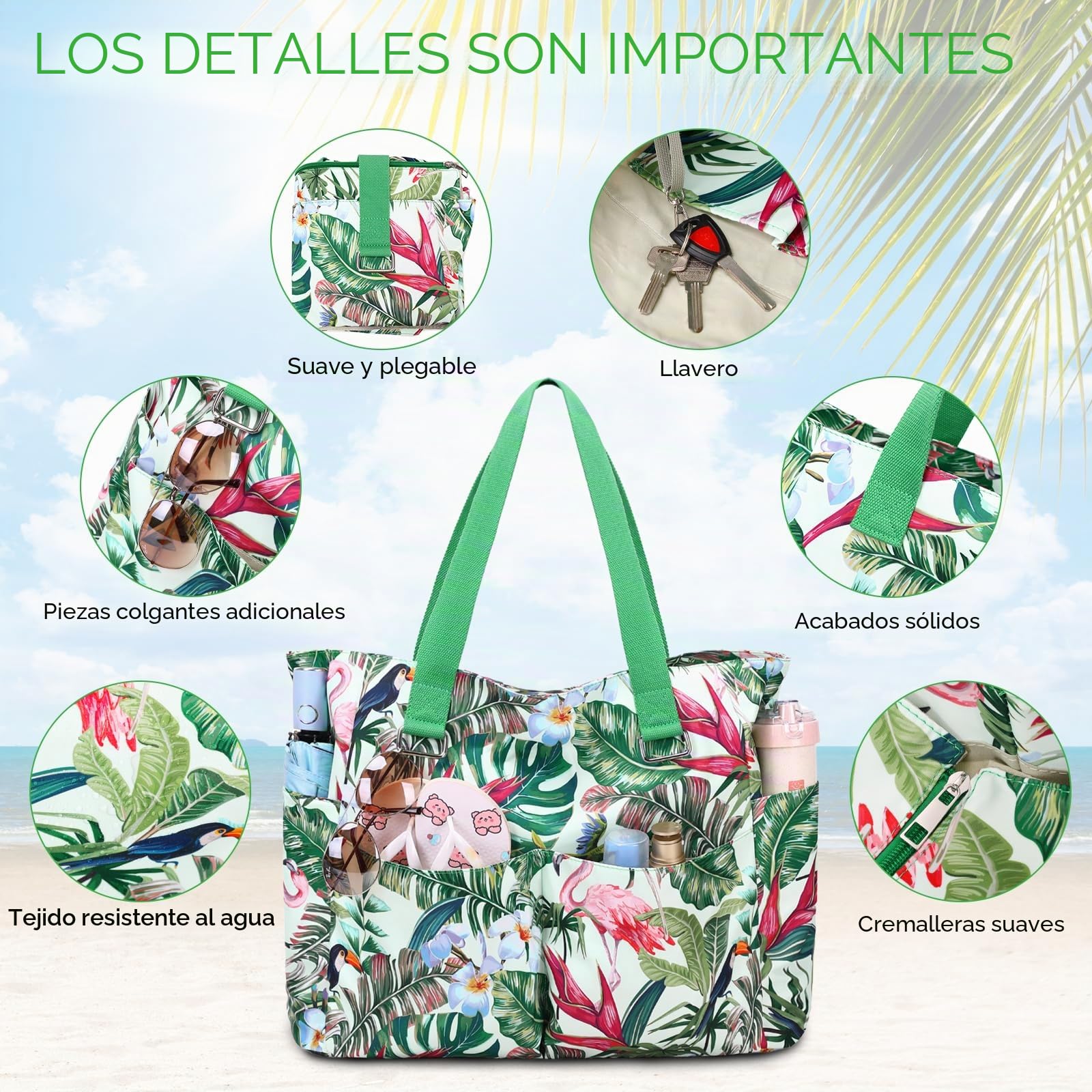 Myhozee Bolsa Playa XXL Impermeable Bolso Playa Mujer Hombre Grande xxl Familiar con Cremallera Bolsos de Viaje Mujer Bolsa para Piscina/Sauna/Playa Verano Ligero Bolso de Mano Shopper Beach Bag