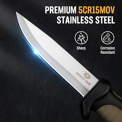 Miniatura 2 de Mossy Oak Cuchillo de hoja fija para exteriores de 4 pulgadas con funda marrón