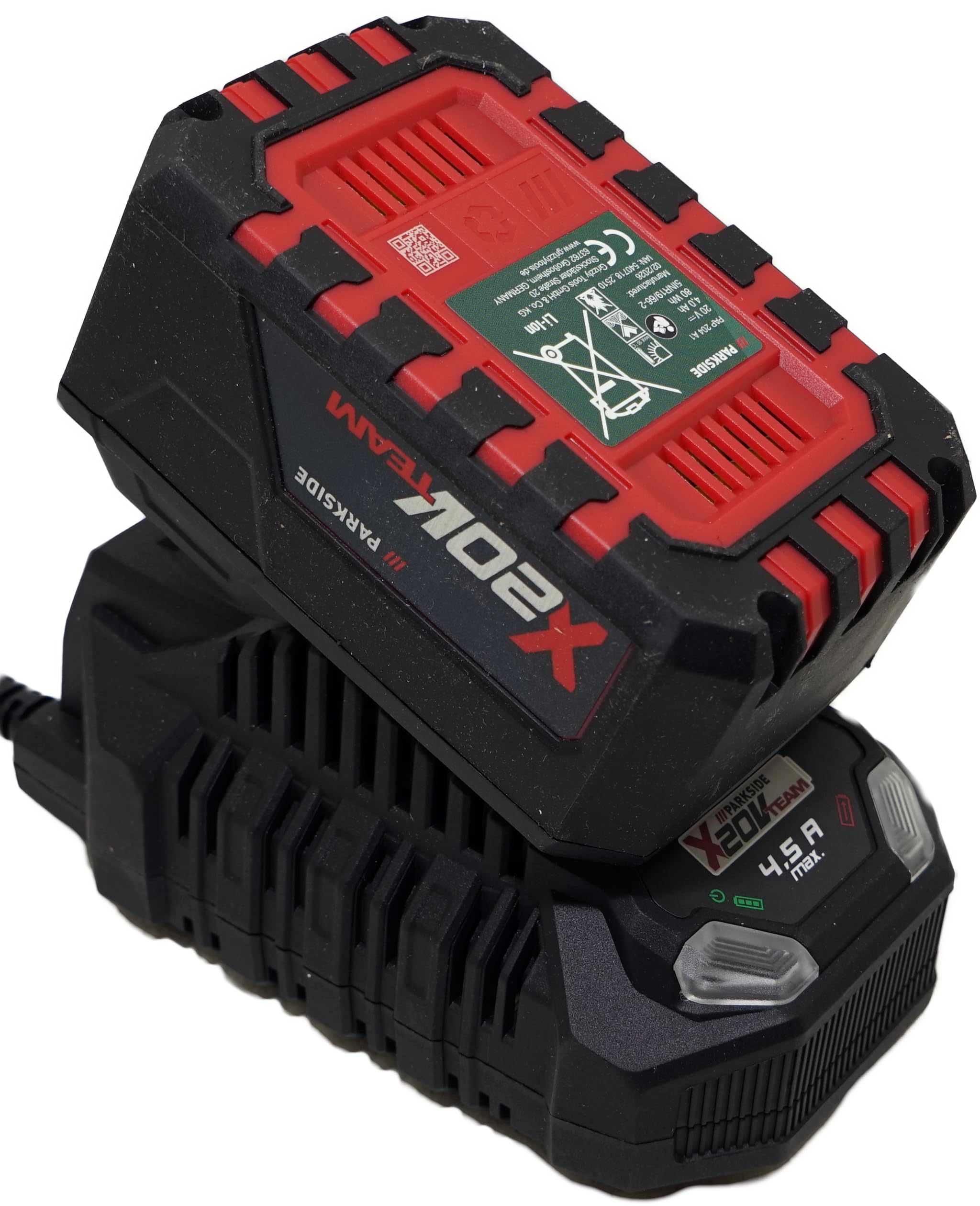 Offerta per batteria originale 20 V 4 Ah e caricabatterie rapido – agli ioni di litio – Cell Balancing – compatibile con PARKSIDE X 20 V Team
