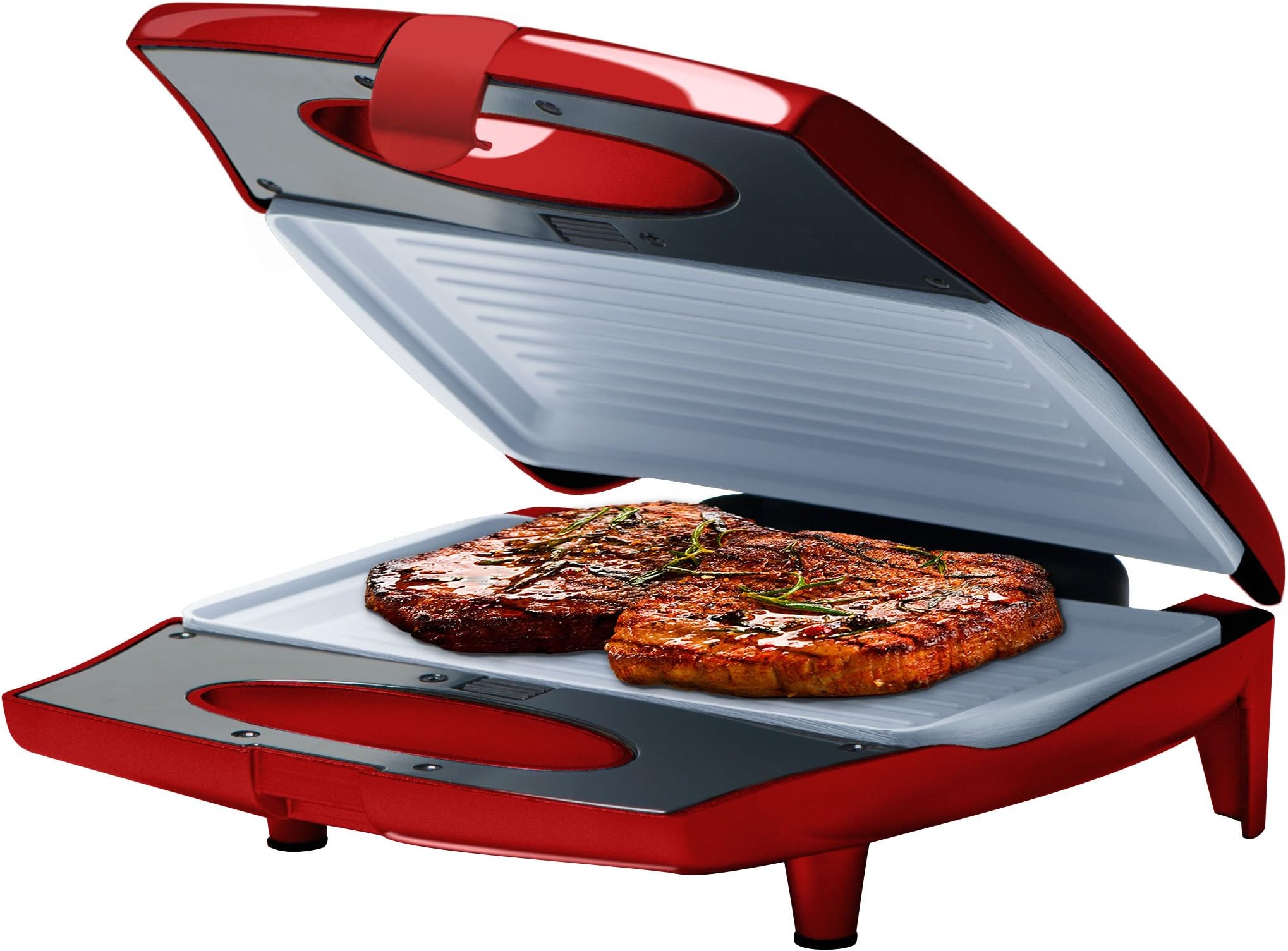 Big Boss 9287 Red 7-Piece Ceramic Grill Set with 3-Interchangeable Non-Stick Cooking Plates, Grill, Waffle and Sandwich