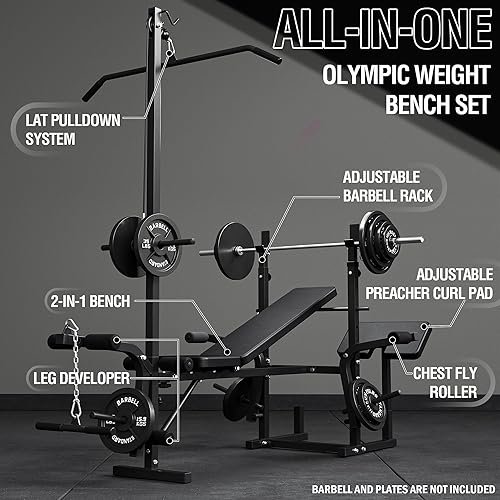Miniatura 2 de Mikolo Juego de banco de pesas olímpico 8 en 1 con extensión de piernas y rizo de piernas, juego de prensa de banco multifunción con almohadilla de