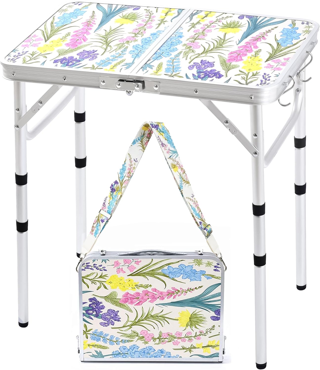 Folding Camping Table 2ft Portable Pinic Table Adjustable Height Small Card Table Aluminum Foldable Lightweight with Carry Handle for Outdoor Indoor Hiking Camp BBQ Beach (Blush Haze)