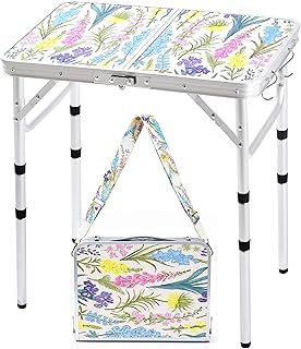 Folding Camping Table 2ft Picnic Table, Blooming Floral with Shoulder Strap