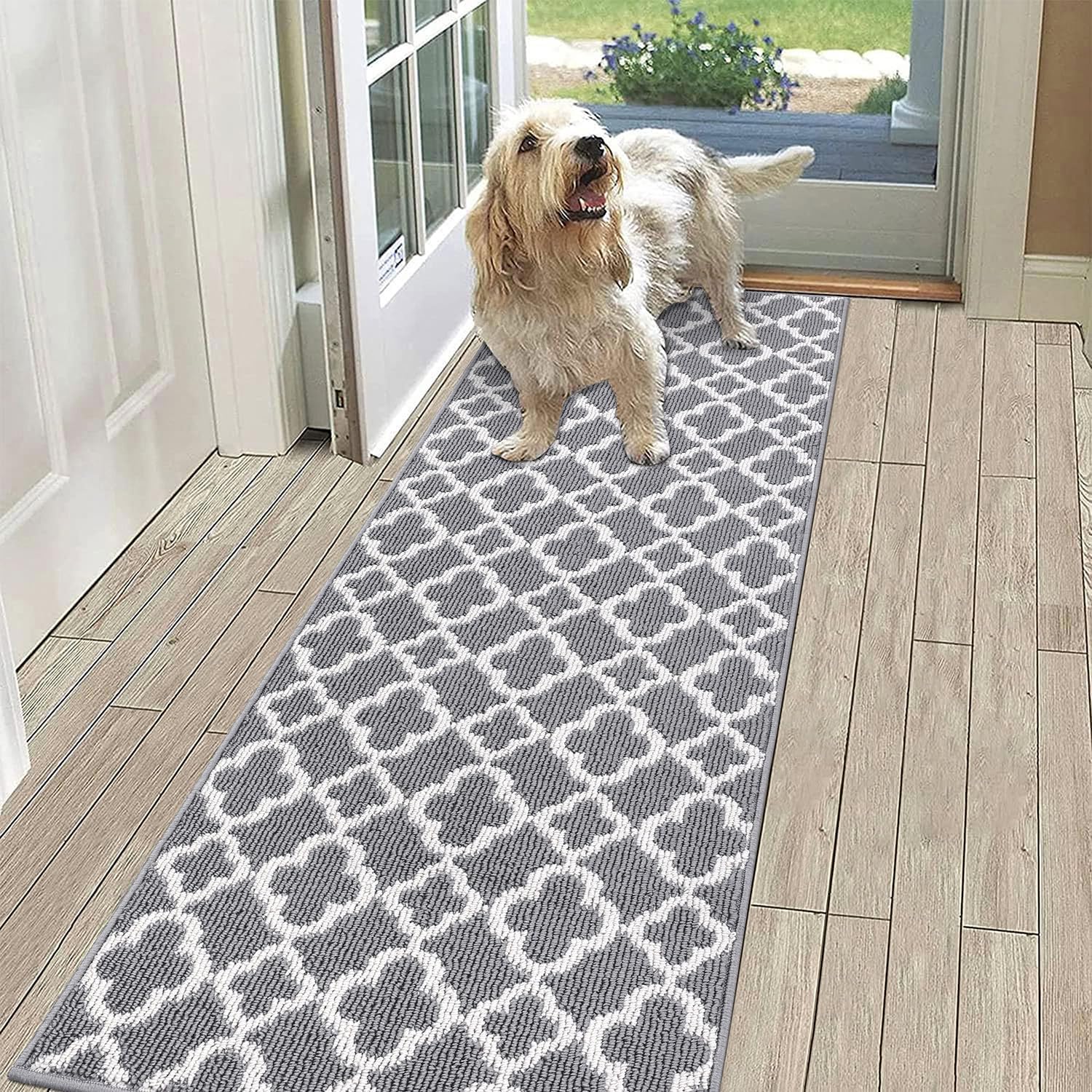 SHACOS Rug Runner Non-Slip 50 x 150 cm Rug Runner Hallway Washable Rug Runner Hallway Modern Hallway Runner Kitchen Rug Non-Slip Washable Corridor Rug Runner for Hallway, Kitchen, Entrance, Grey