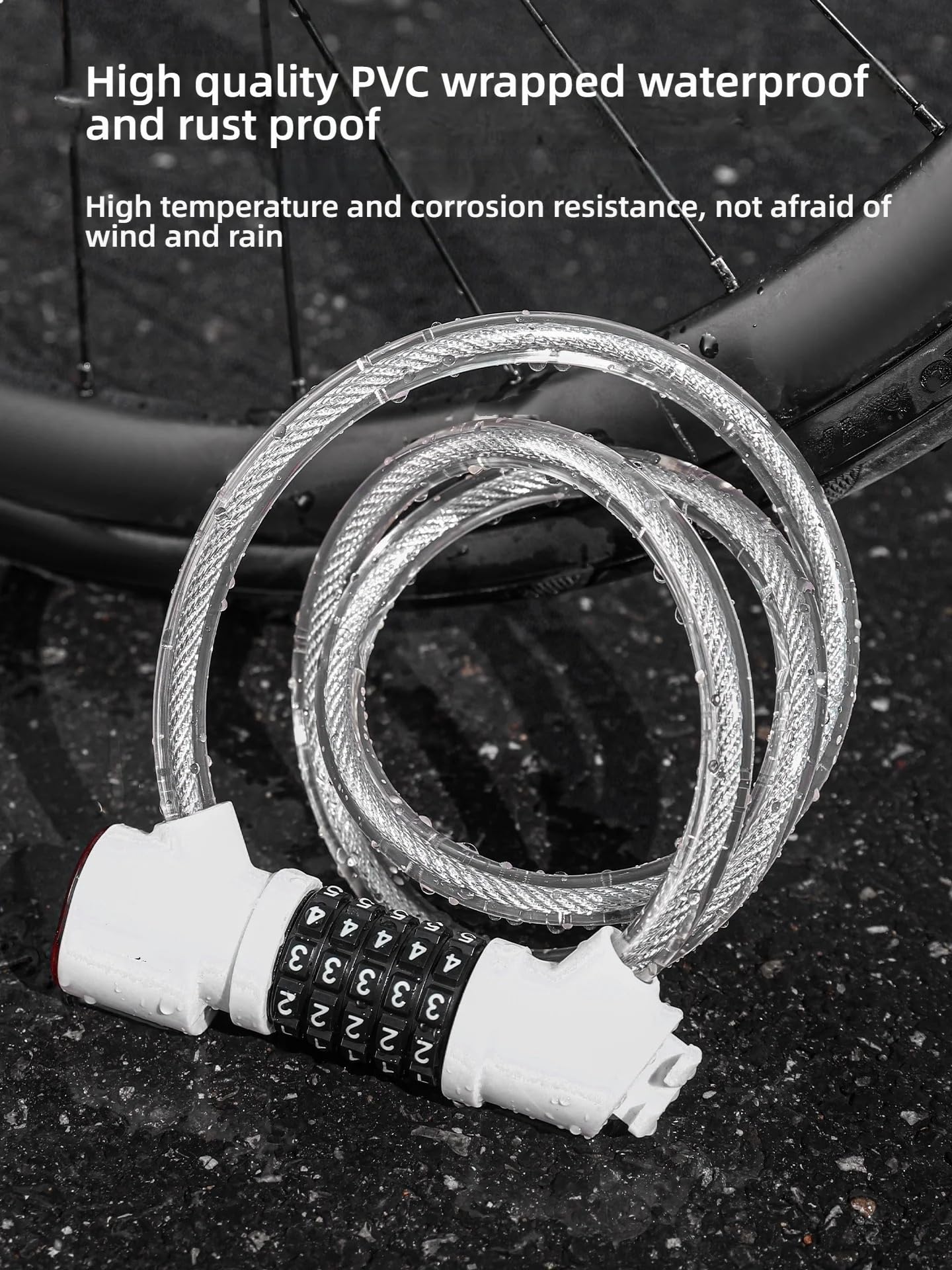 Candado Bicicleta Candado for bicicleta con luz trasera Contraseña de seguridad 5 dígitos Candado Bici