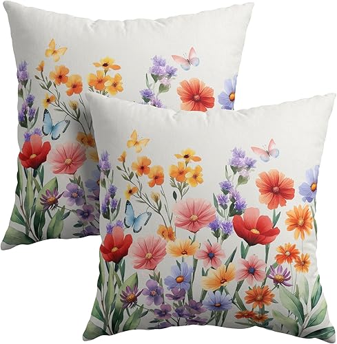 Spring Colorful Flowers Throw Pillow Covers 18X18 Inches Set of 2 Multicolor But