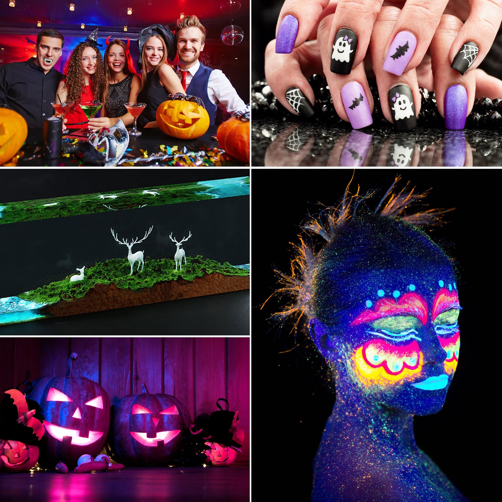 DEWEL Epoxidharz Leuchtpulver Mica Pulver mit UV-Lampe - 12 Farben, Nachtleuchtende Pigmente Leuchtpulver für Slime, Nail Art, Malen, Acrylfarbe und DIY Basteln – jeweils 20g