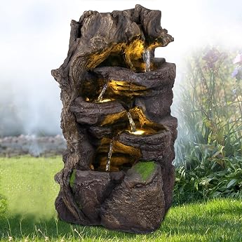 Decorative Fountain Water Feature with LED Light and Pump for Garden Garden Pond Patio 230 V - Forest Gnome