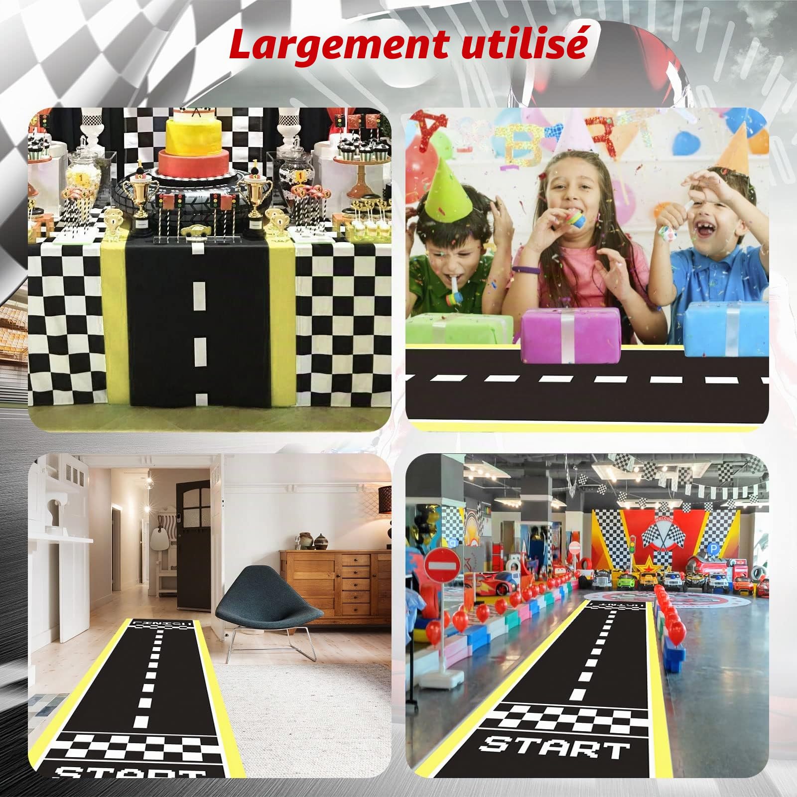 OOTSR Fournitures de Fête de Voiture de Course, Tapis de Sol Long pour Thème de Voiture de Course sur Route, Anniversaire, Jeu, Sport