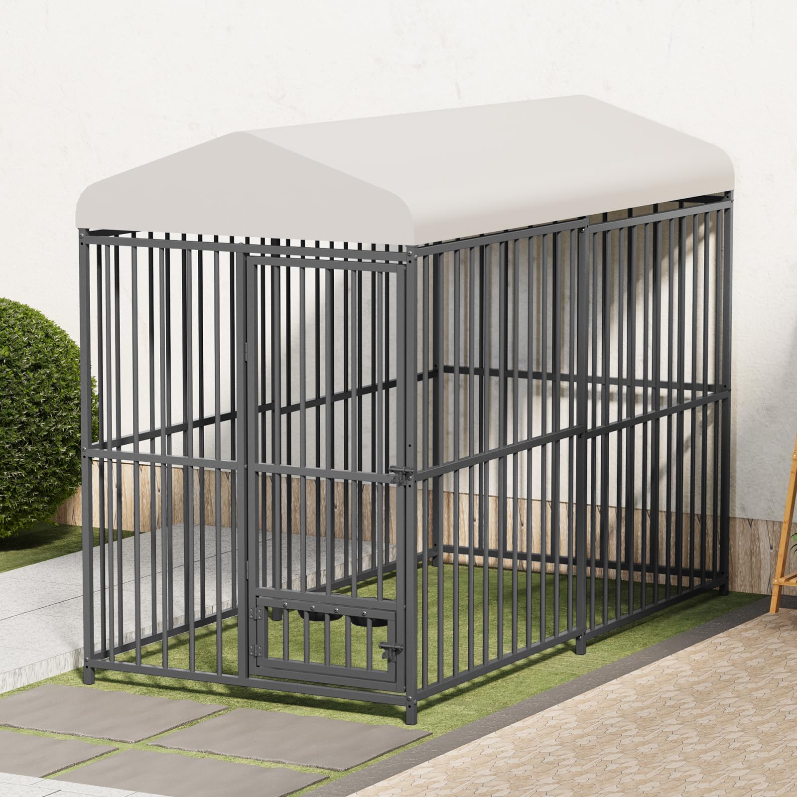 8x4x6 FT Outdoor Dog Kennel for Large Dogs, Heavy Duty Dog Playpen Fence with Lock, Dog Enclosures with UV-Resistant Waterproof Roof Cover for Outside