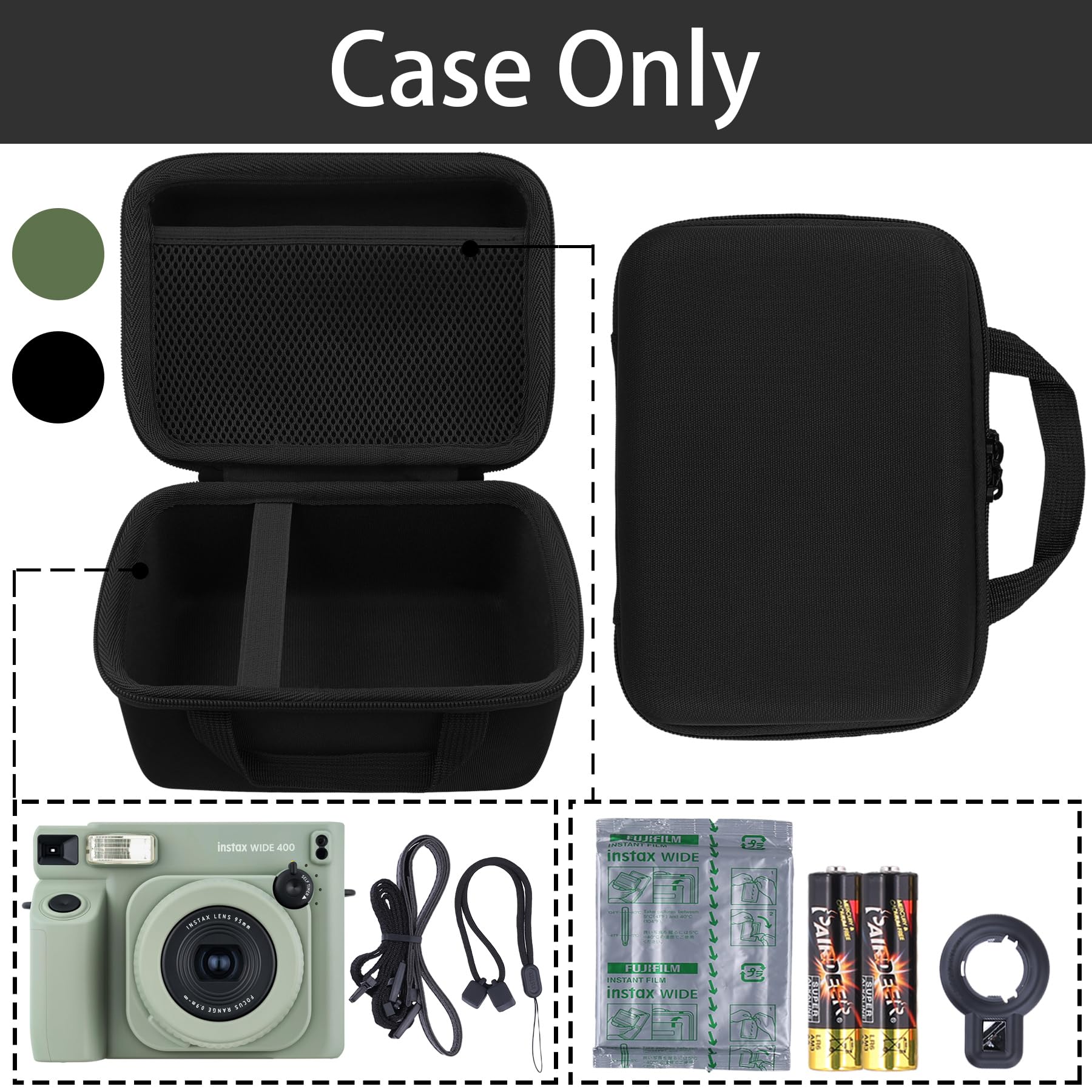 Aenllosi Custodia Dura di Stoccaggio Compatibile con i Fujifilm INSTAX WIDE 400 Fotocamera,Fujifilm Fotocamera Istantanea Analogica Borsa,Nero.(Solo Custodia)