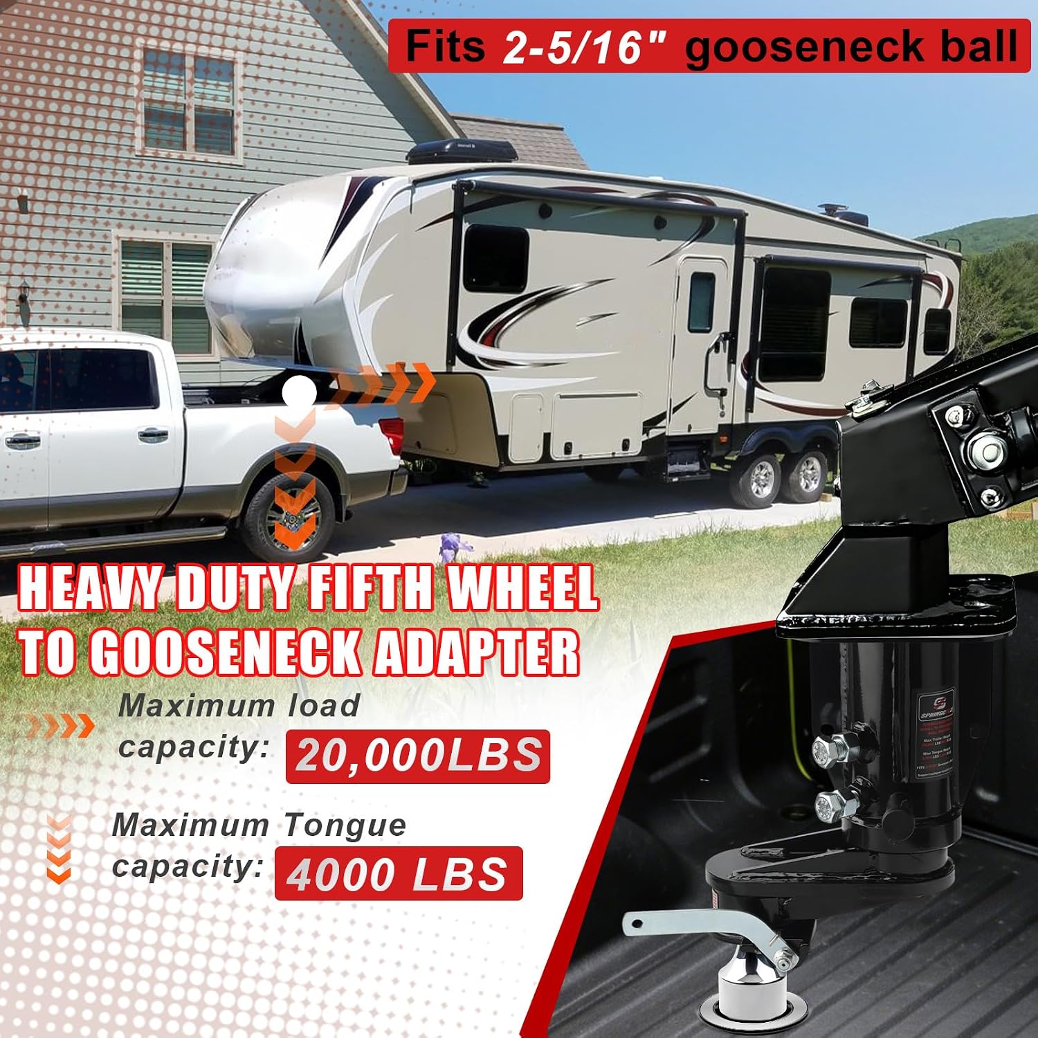 5th Wheel to Gooseneck Adapter,6" Offset Design,Height Adjustable from 14 to 17 inches,for Camper/RV/Trailer's Kingpin Box,GTW 20000 Lbs