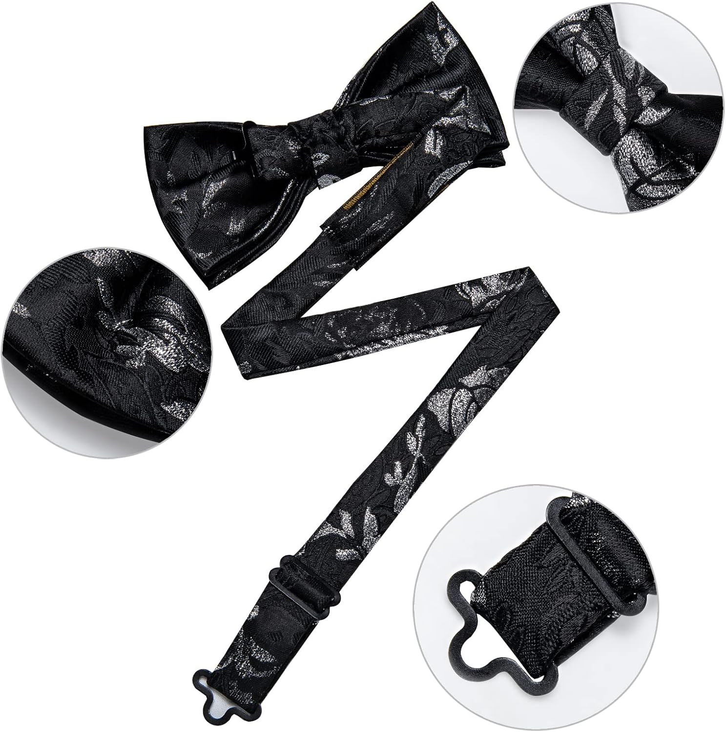 DiBanGu Pre-Tied Bow Ties for Men Silk Adjustable Tuxedo Bowties Pocket Square Cufflinks Set with Lapel Pin Jacquard Woven - Image 6