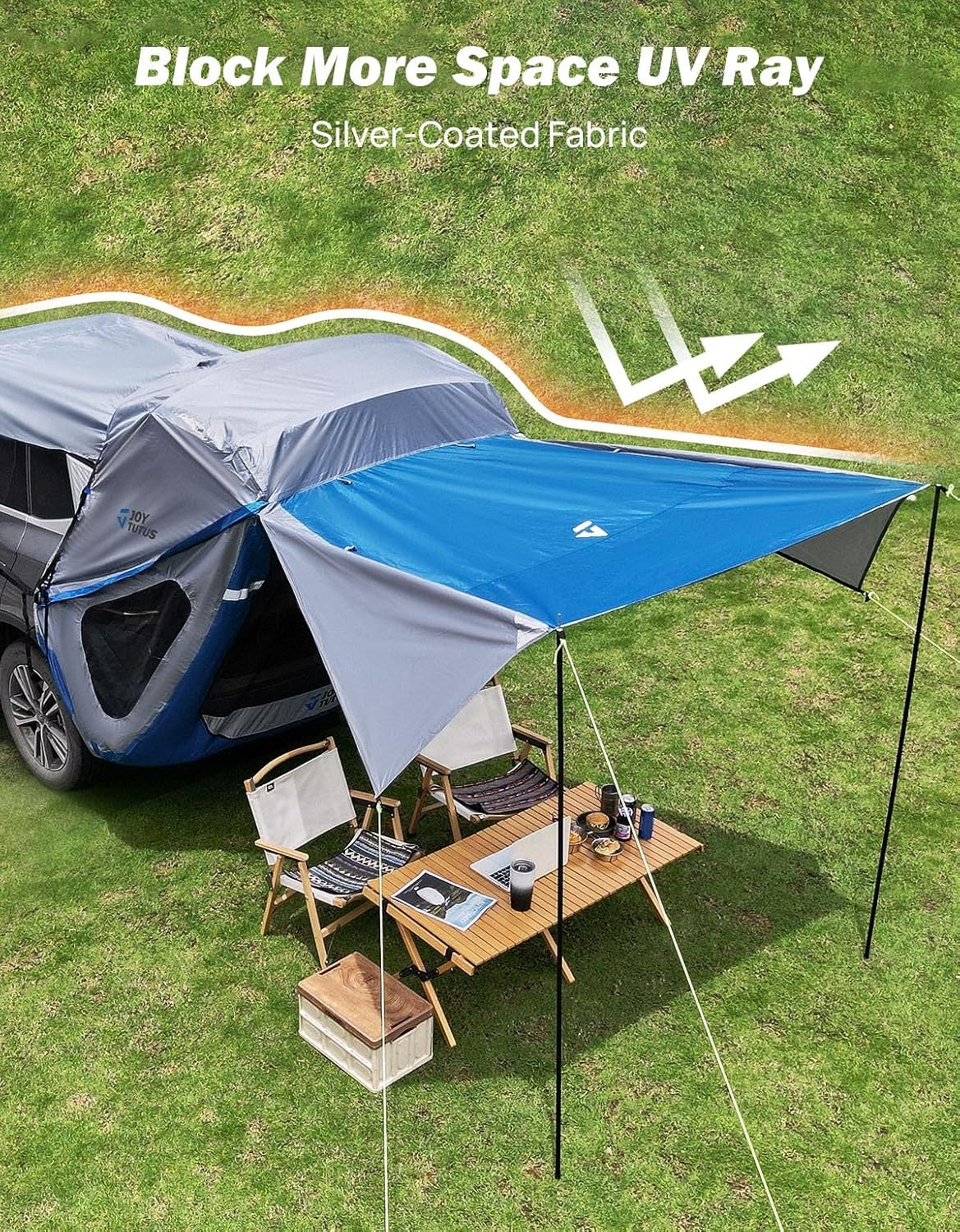 JOYTUTUS SUV Tailgate Tent with Three Sides Awning and Poles, Water Resistant SUV Camping Tent with Car Roof Cover, Outdoor Travel Preferred, Universal Fit Most SUV, Car, Blue JOYTUTUS SUV Tailgate Tent with Three Sides Awning and Poles, Water Resistant SUV Camping Tent with Car Roof Cover, Outdoor Travel Preferred, Universal Fit Most SUV, Car, Blue