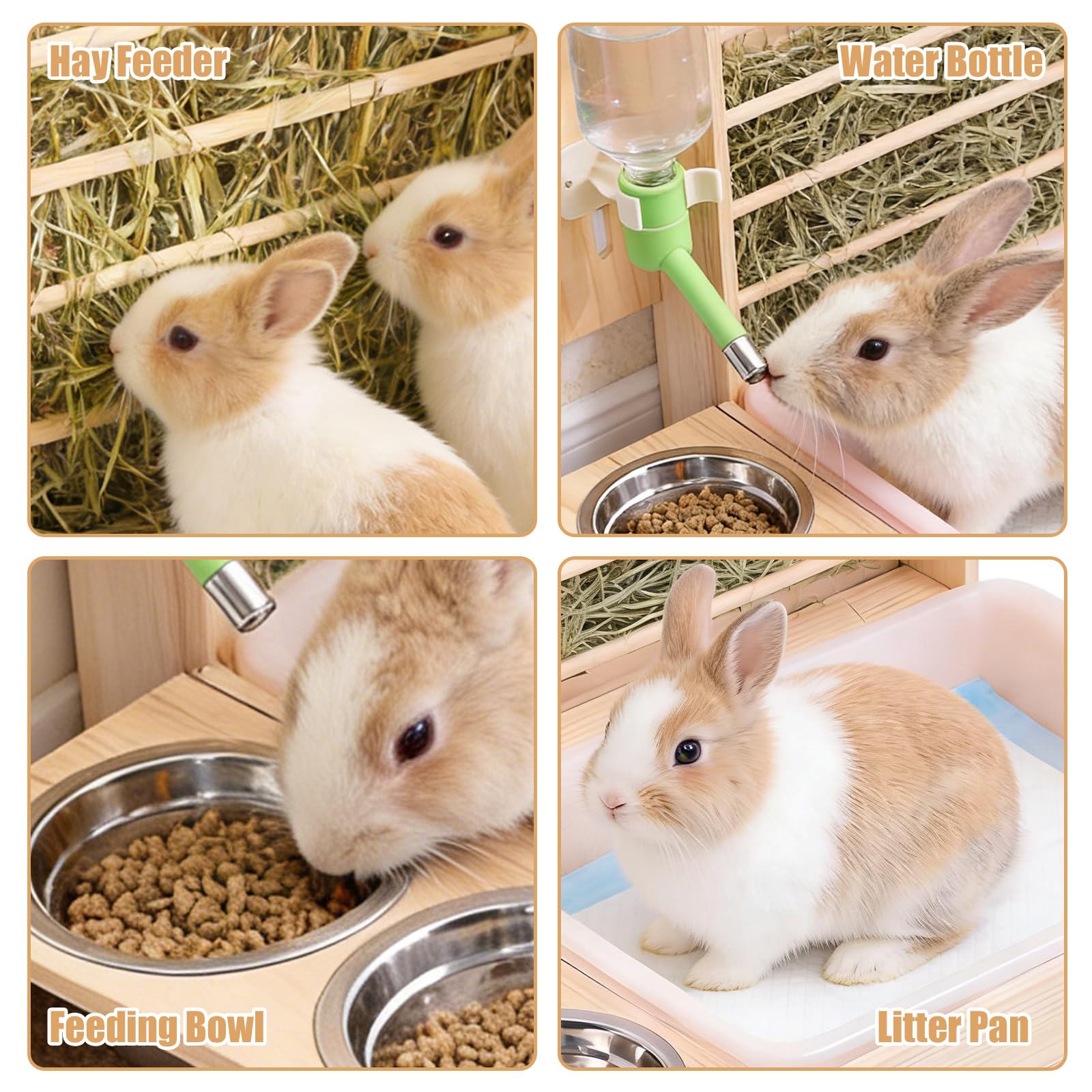 Mangeoire à Foin pour Lapin en Bois 4 en 1, Râtelier et Abreuvoir pour Petit Animal