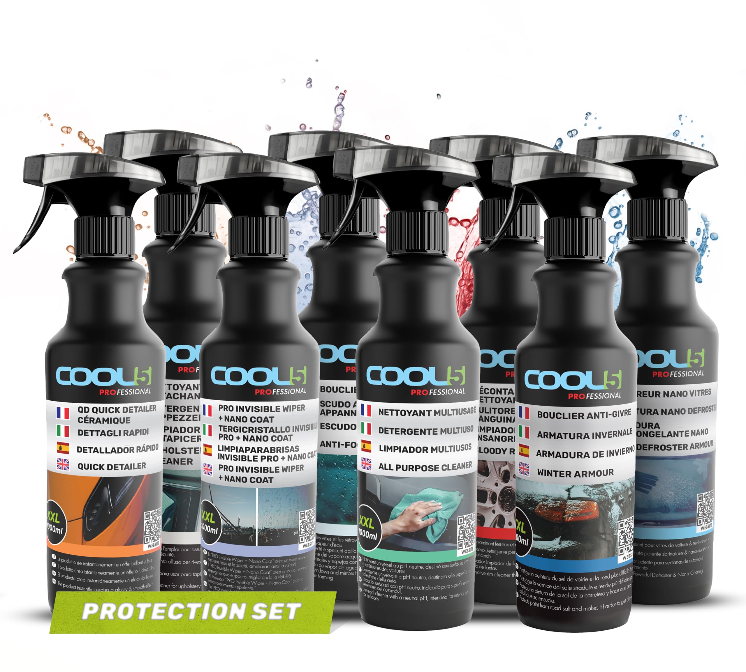 cCOOL5 XXL kit completo para el cuidado del coche, 8x1000 ml - sprays para el cuidado del coche + APC 500 ml