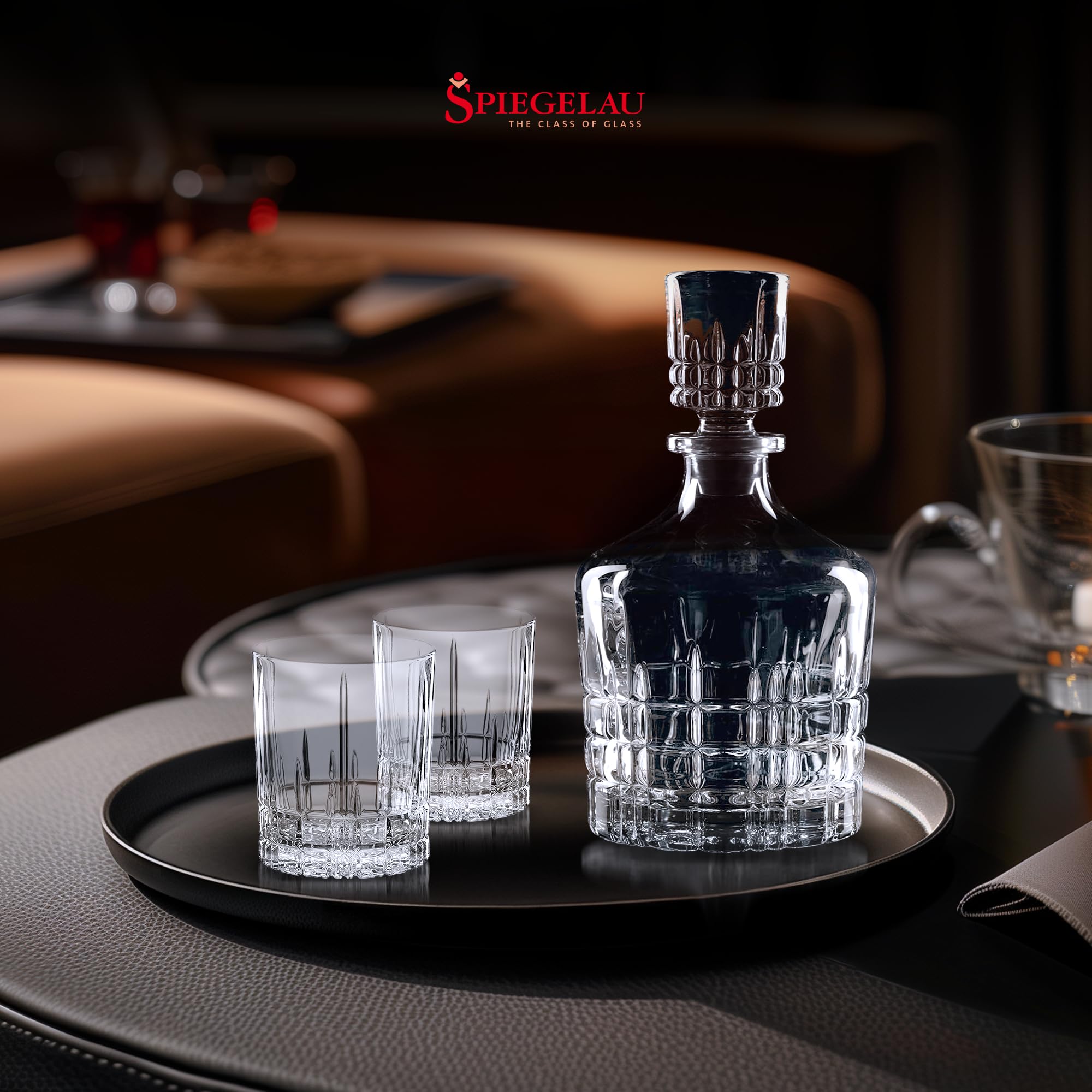 Spiegelau & Nachtmann Perfect Serve 4500198 - Juego de vasos de whisky, 3 piezas, decantador y dos vasos de cristal | Jarra de cristal con 2 vasos de whisky