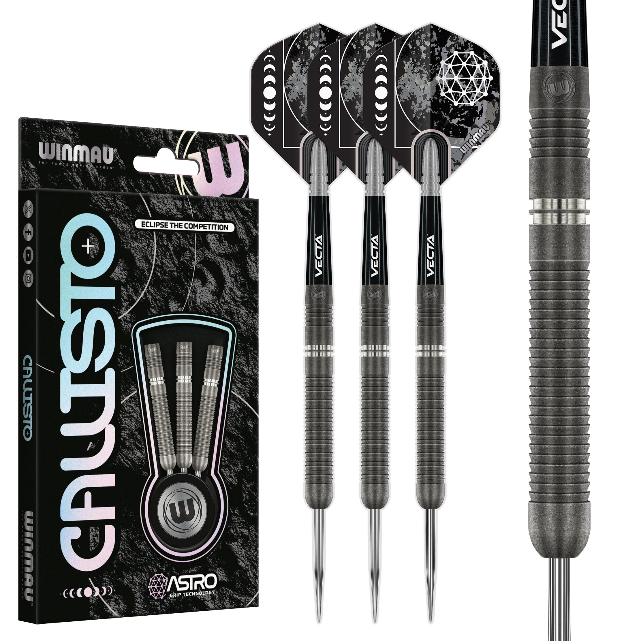 WINMAU Darts Callisto 24g 90% Professional Tungsten Steel Tip Darts Set including Dart Flights and Dart Shafts (Stems)