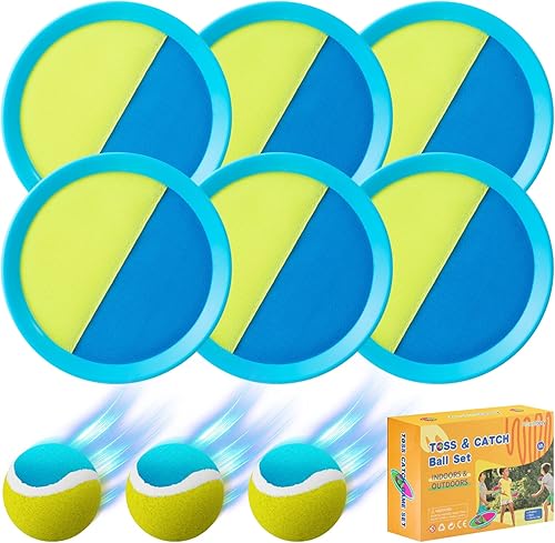 Miniatura 7 de Juego de pelotas de lanzamiento y atrapa juguetes de juego de captura para niños juguetes de playa juego de pelota de paleta con 6 paletas y 3 bolas