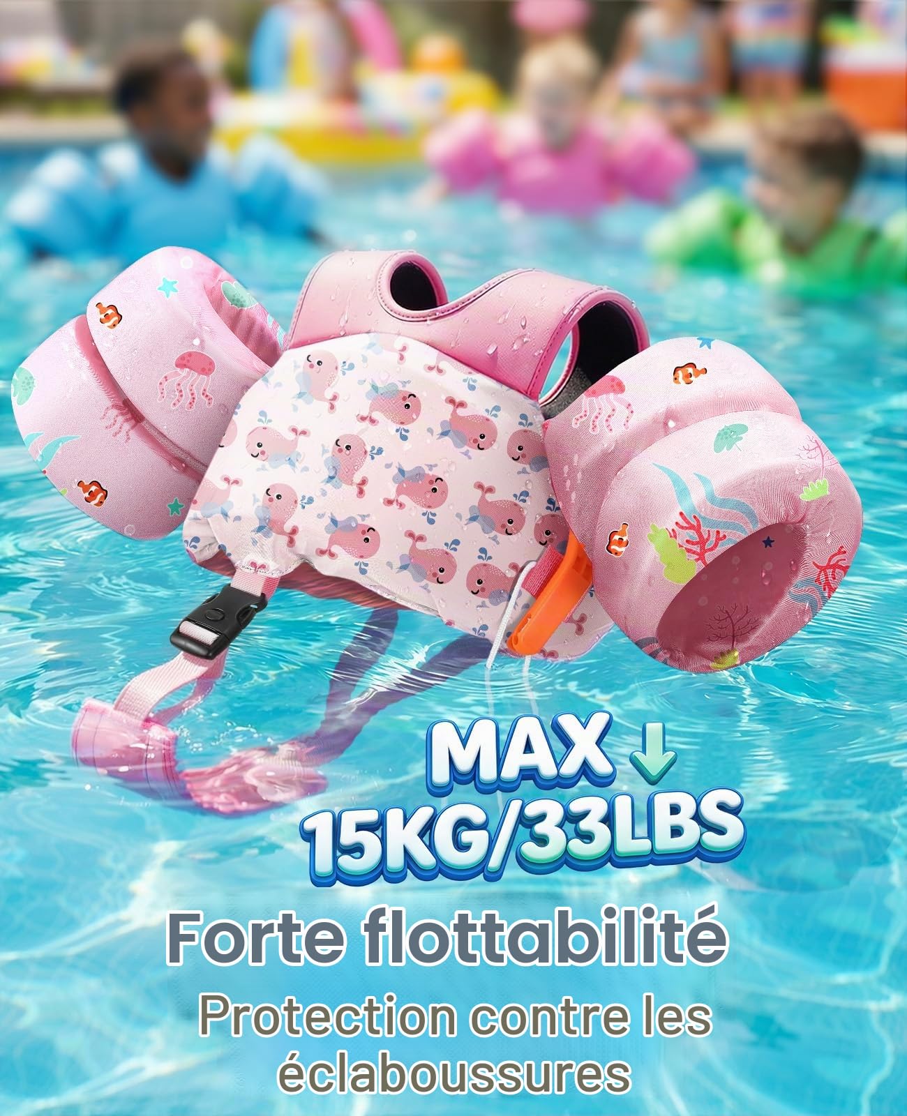 HeySplash Gilet de Natation, Gilet Natation avec Sangle Réglable pour Enfants de 13-30/22-44lbs, Brassard Apprendre à Nager Flotteur de Piscine pour Enfant de 2-6 Ans