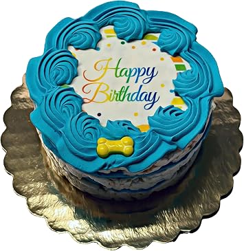 Blue Shiba Big Dog Birthday Cake- Edible Puppy Party Crispy Vanilla Rice Cake, Yogurt Icing Perfect Dog Party Cake Boxed, Iced and Decorated
