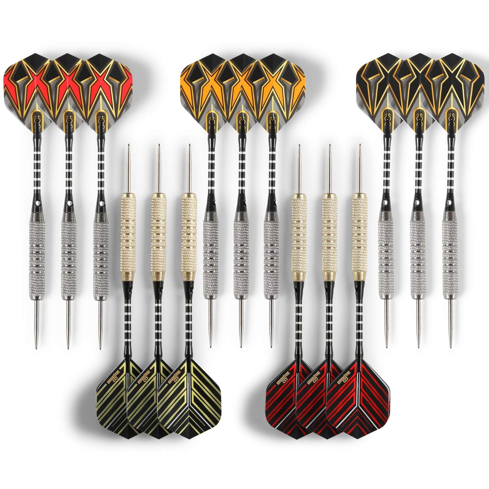 CC-Exquisite 1 Professional Steel Tip Darts Set - X 15 Pics 18 Grams Darts, 15 Aluminum Shafts, Dart Sharpener Toll, 15 O'Rings and Extra 8 Replacement Flights|