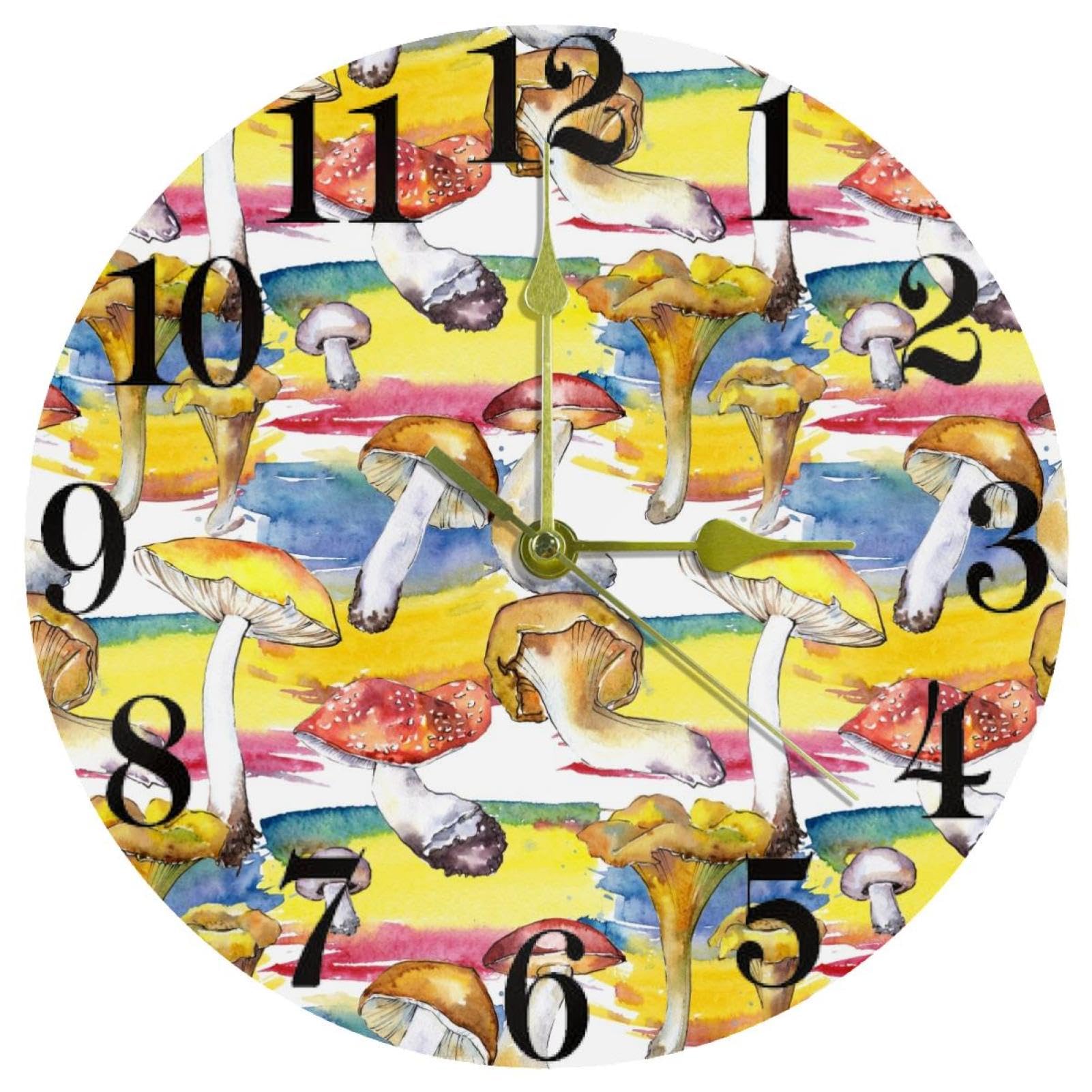 Horloge murale ronde pour maison et cuisine au design champignons