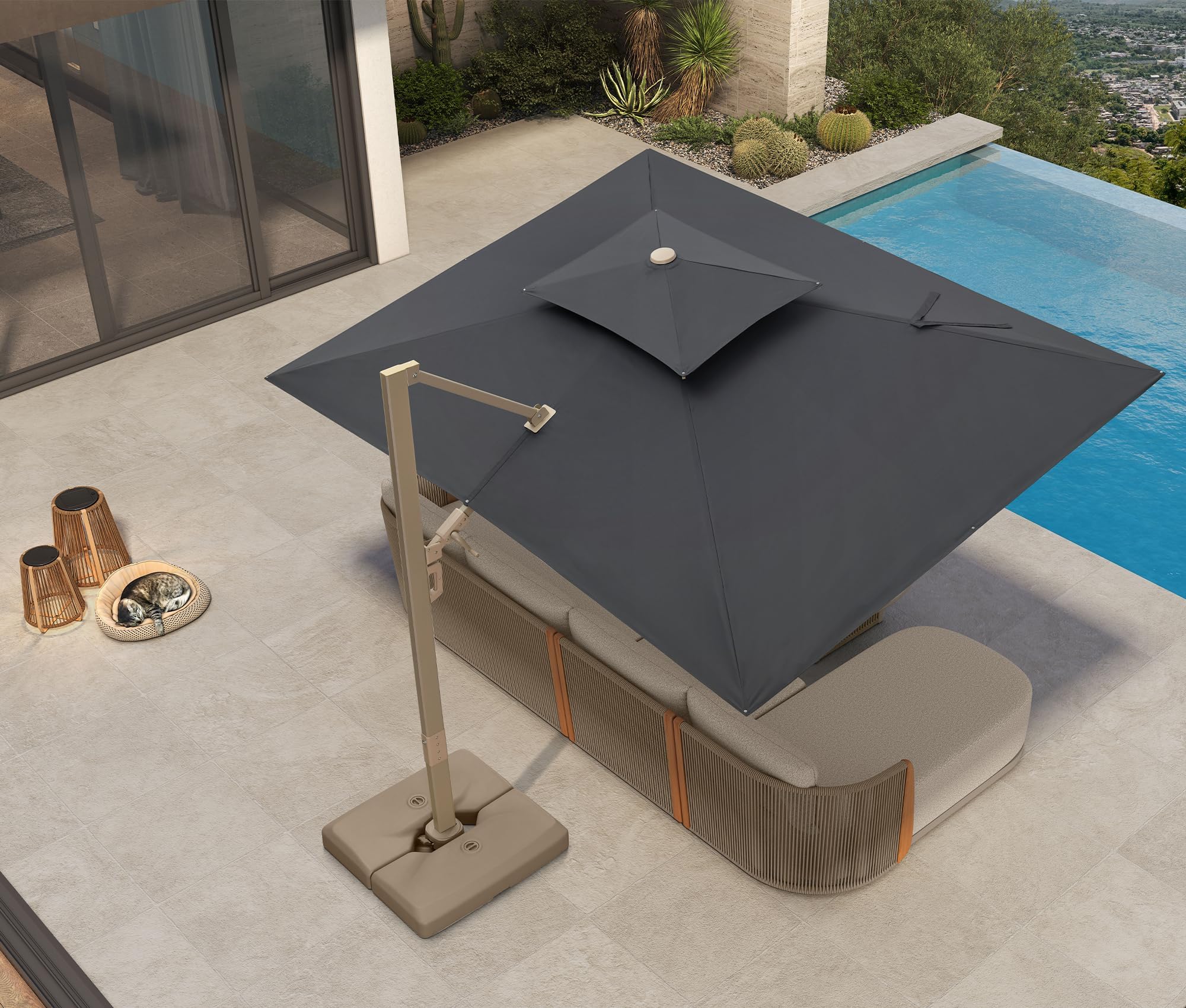 PURPLE LEAF Cantilever Umbrella 9'x12' Rectangle Double Top Canopy Gray