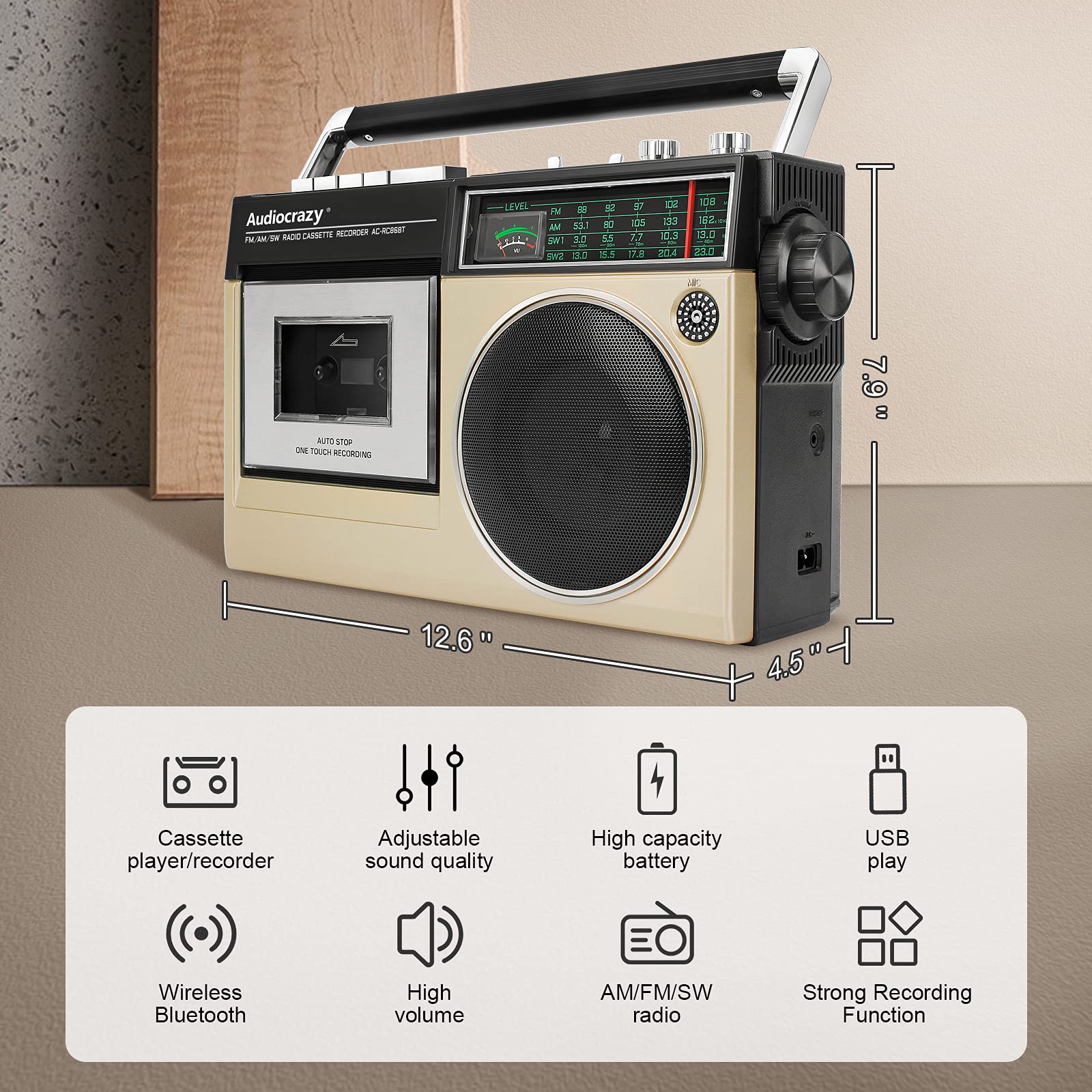 Amazon.com: Retro Boombox Cassette Player AM/FM/SW Radio, Cassette