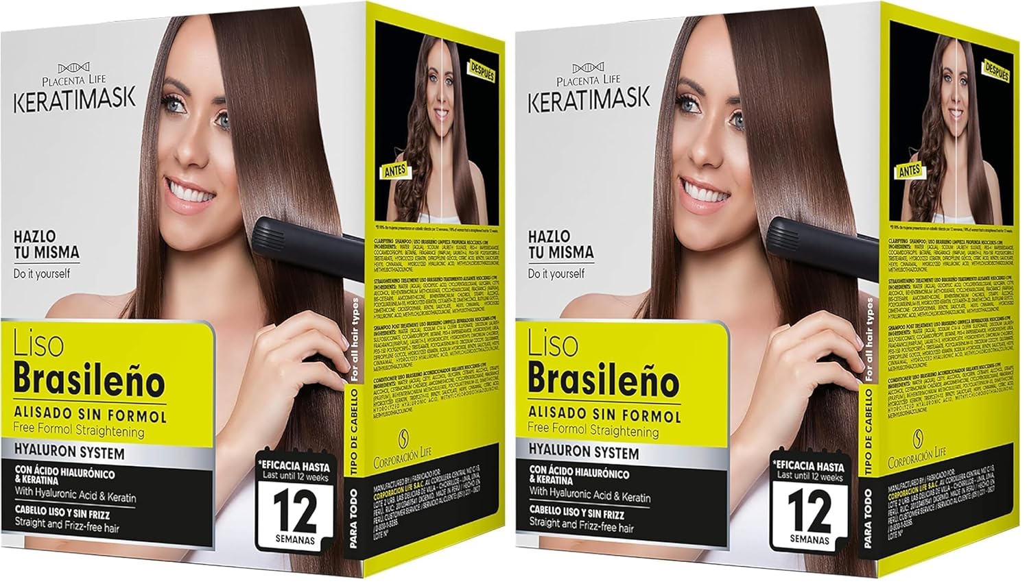 PLACENTA LIFE KERATIMASK Brazilian Straightening Kit with Keratin and Hyaluronic Acid - Keratin Treatment- Get a perfect smooth,shiny and silky- Formaldehyde FREE,(Pack of 2)