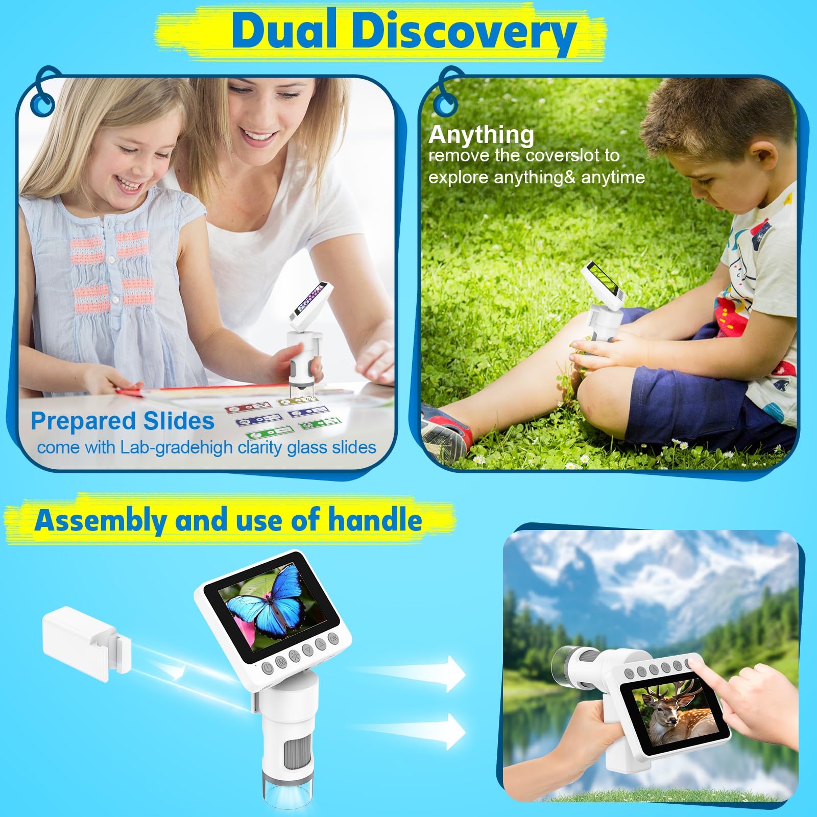Microscopio Portátil USCAMLE 1000X para Niños - Microscopio Digital Mini de Bolsillo para Adultos con Muestras para Aprendizaje Científico, Regalo Educativo Recargable, Edades 8-12, Estudiantes