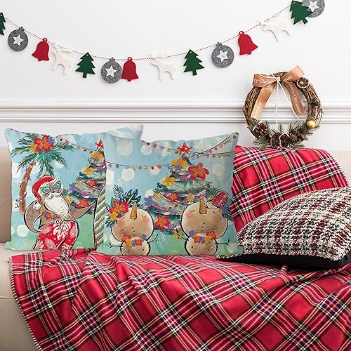 Miniatura 4 de GAGEC Juego de 2 fundas de almohada navideñas de 18 x 18 pulgadas, fundas de almohada de Papá Noel costero, muñeco de nieve, fundas de almohada de