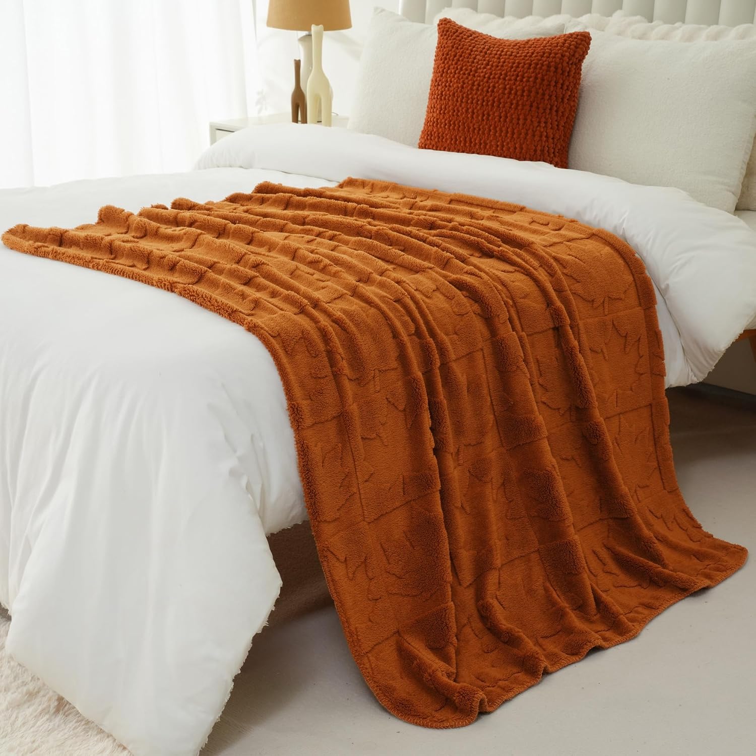 Rust Maple Leaf Throw Blanket for Couch, Fall Autumn Throw Blanket 50"×60"