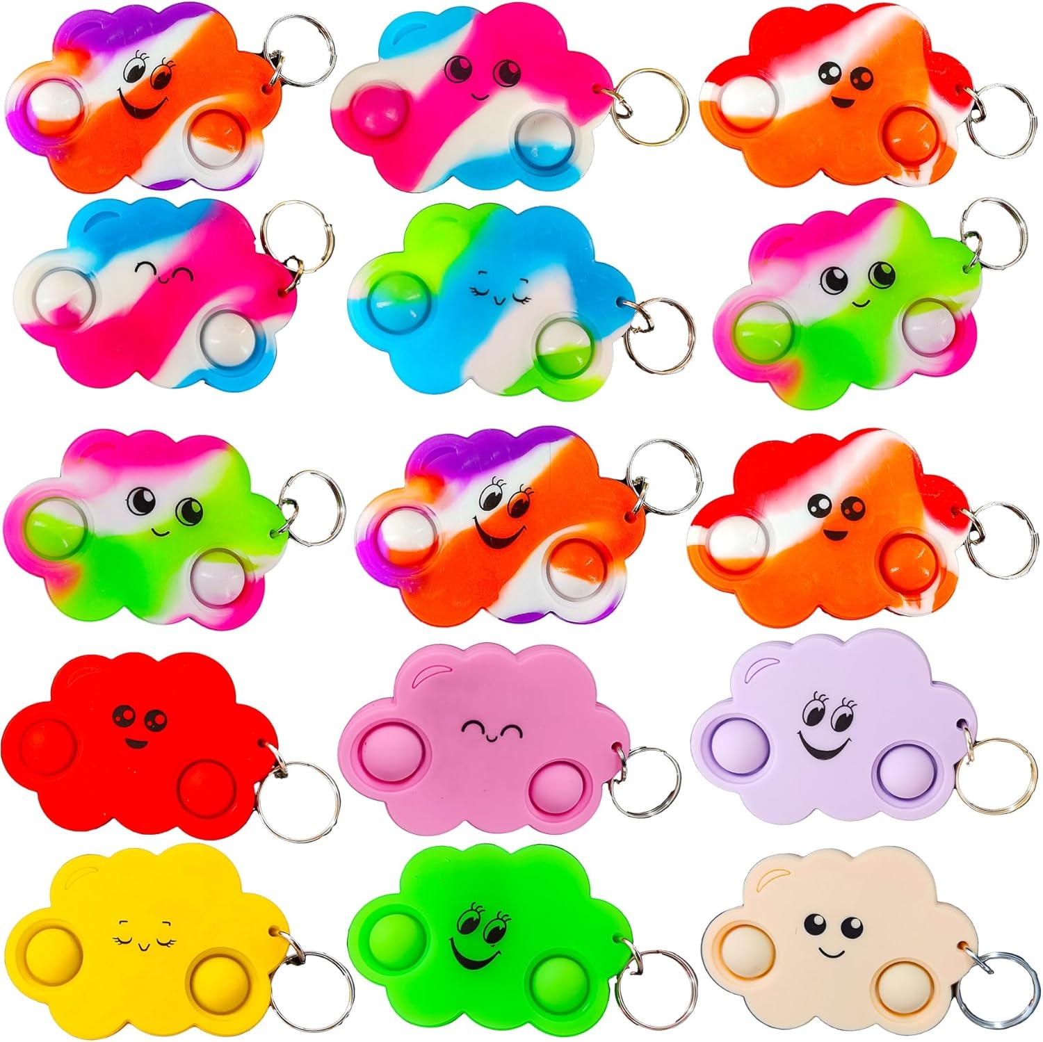 20 Packs Bulk Mini Pop Clouds Keychain fidgets Bubble,for kids toys hoilday Summer Party Favors Classroom Students Gifts Teacher