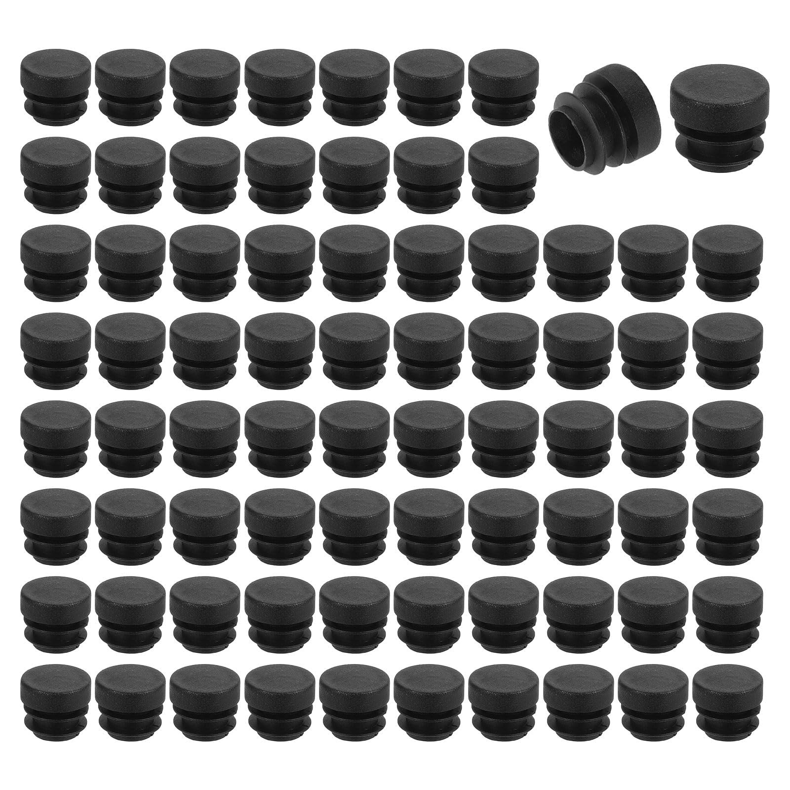 TA-VIGOR 76 Pcs Round Plastic End Caps 18mm(0.71 Inch), PE Pipe Plug Inserts for Chair Table Furniture Legs, Glide Floor Protector Tube Caps for Bench Stool Frame, Tubing Pipe End Covers, Black
