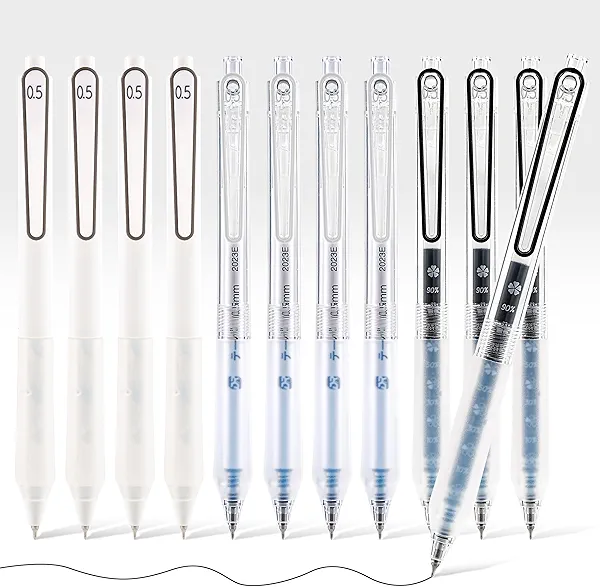 DR DOURONGE Gel Pens, Black Gel Ink Pens, 12 Pcs 0.5mm Fine Point Smooth Writing Pens, Ball Point Pens for Journaling, Ink Not Skip, Retractable Cute Aesthetic Office School Supplies Gifts for Women