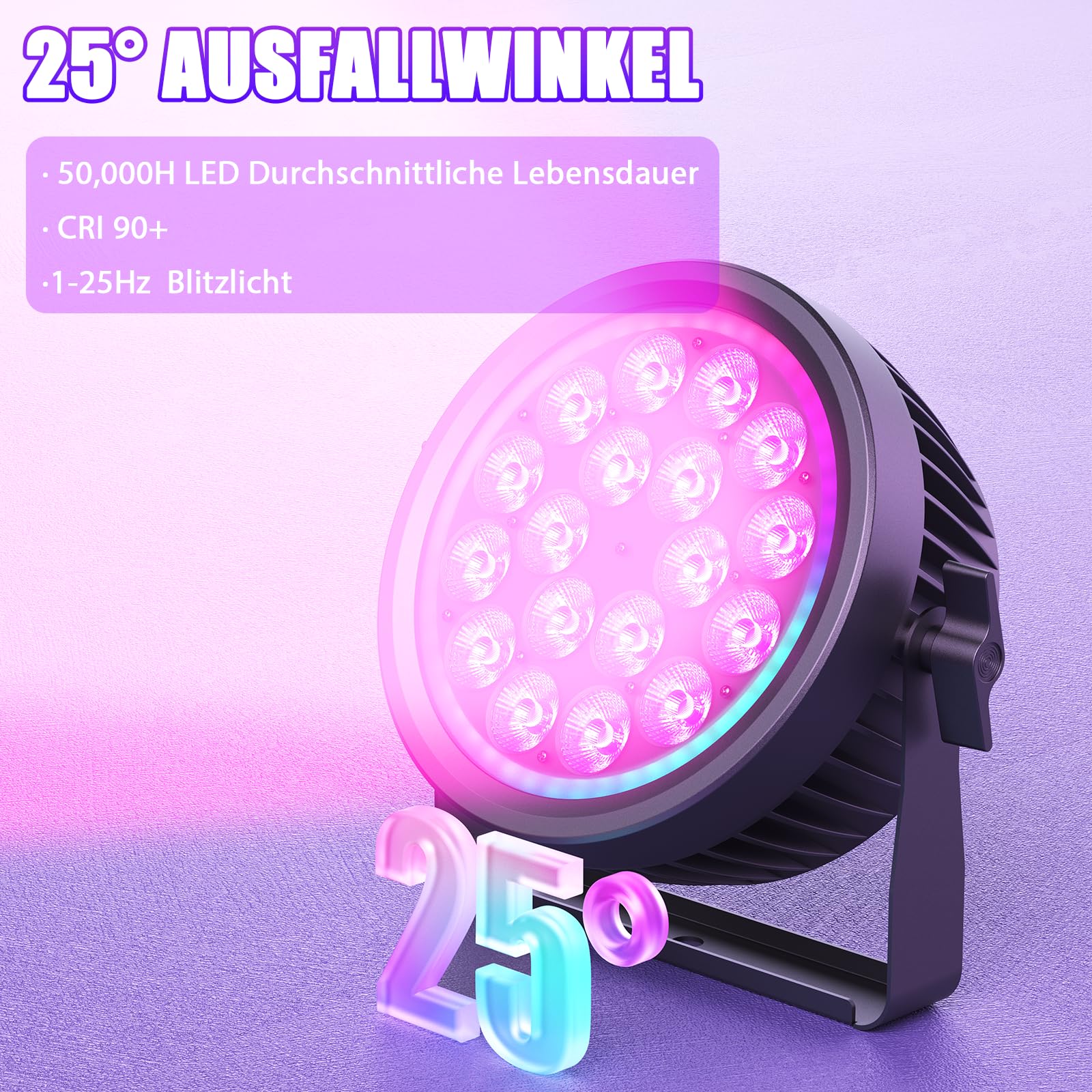Par LED DMX, 18x10W RGBW Silenziosi Luci Discoteca con Anello RGB, Luci da Palcoscenico Faretti con Suono Attivato e Strobo, 4 Modalità Illuminazione Luci Palco per DJ Feste Halloween Natale