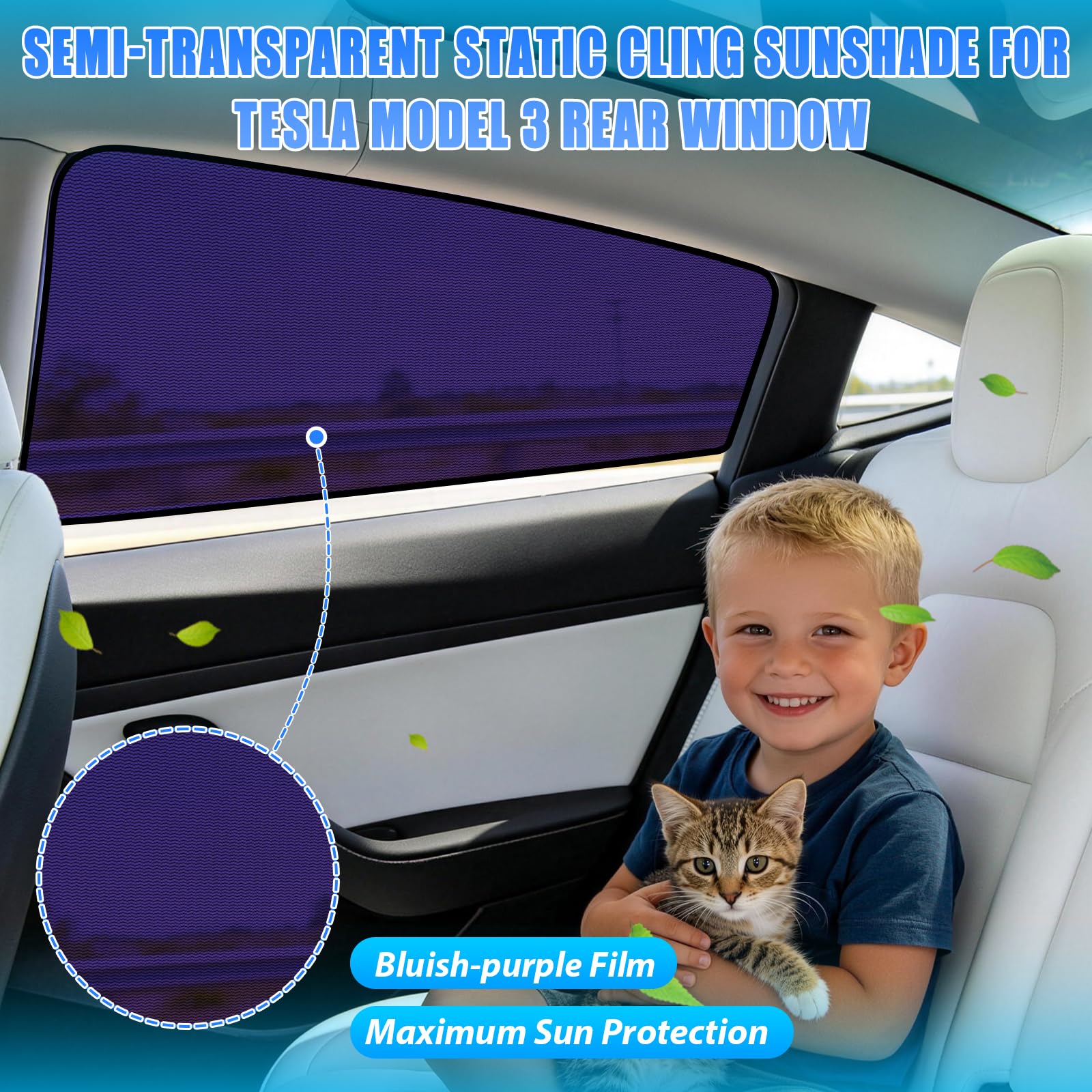 ZATOOTO Lot de 2 pare-soleil pour Tesla Model 3 Highland 2024-2026, montage facile, occultant et brise-vue pour voiture bébé, pare-soleil pour vitre latérale arrière
